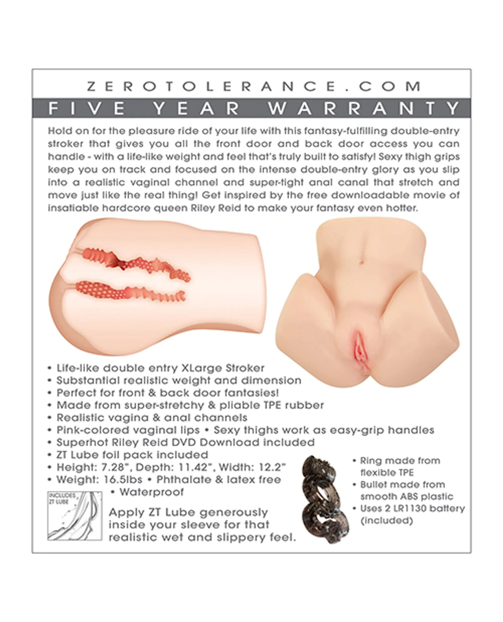ZERO TOLERANCE LARGE BODY STROKER W/ RILEY REID DOWNLOAD CODE