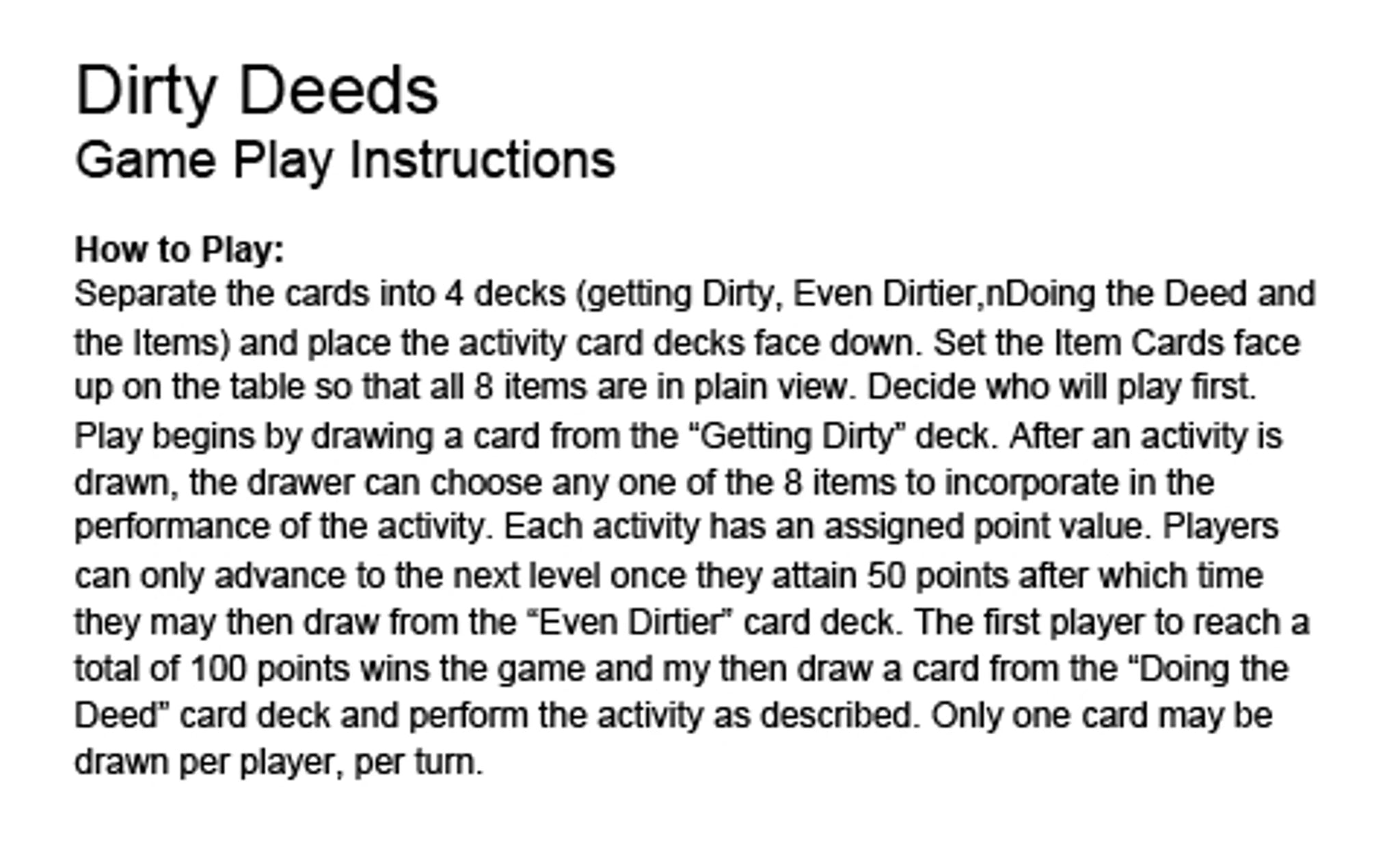 DIRTY DEEDS GAME