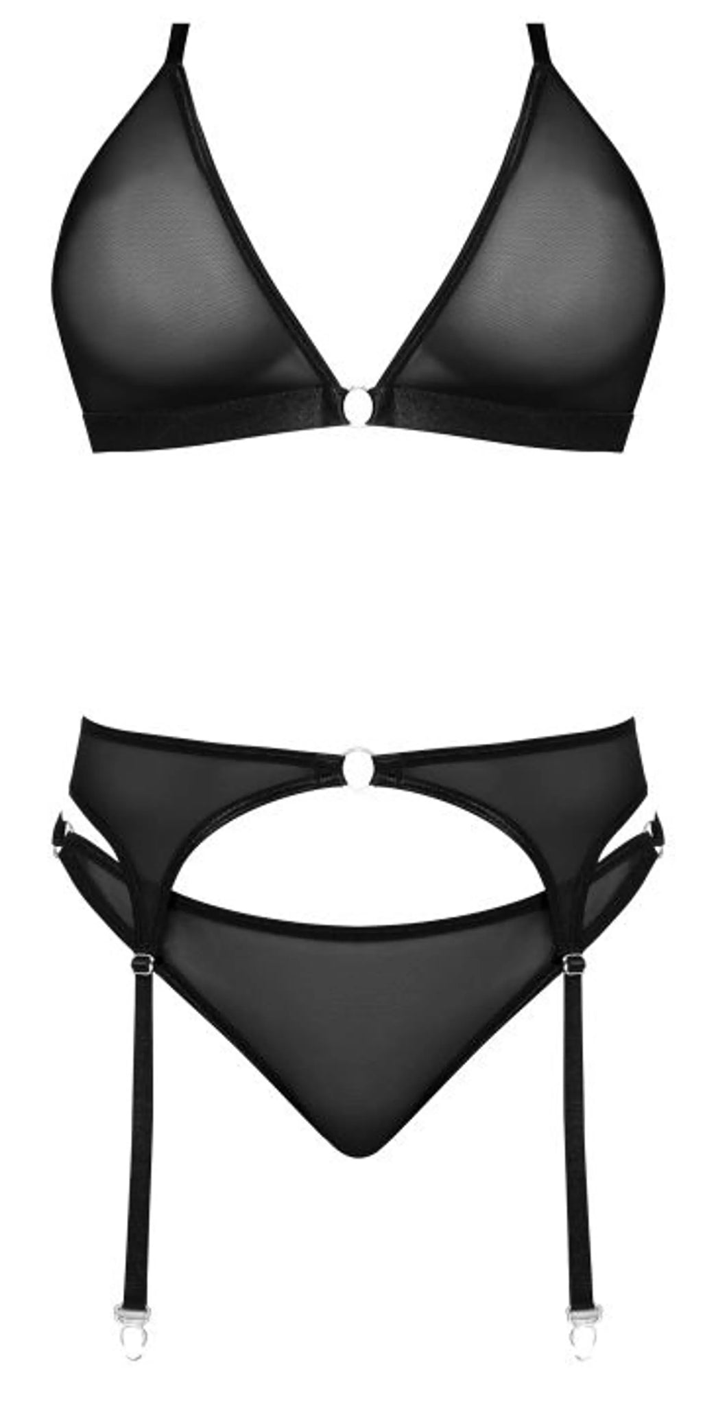 SASSY BRA GARTER & ROUCHED PANTY BLACK