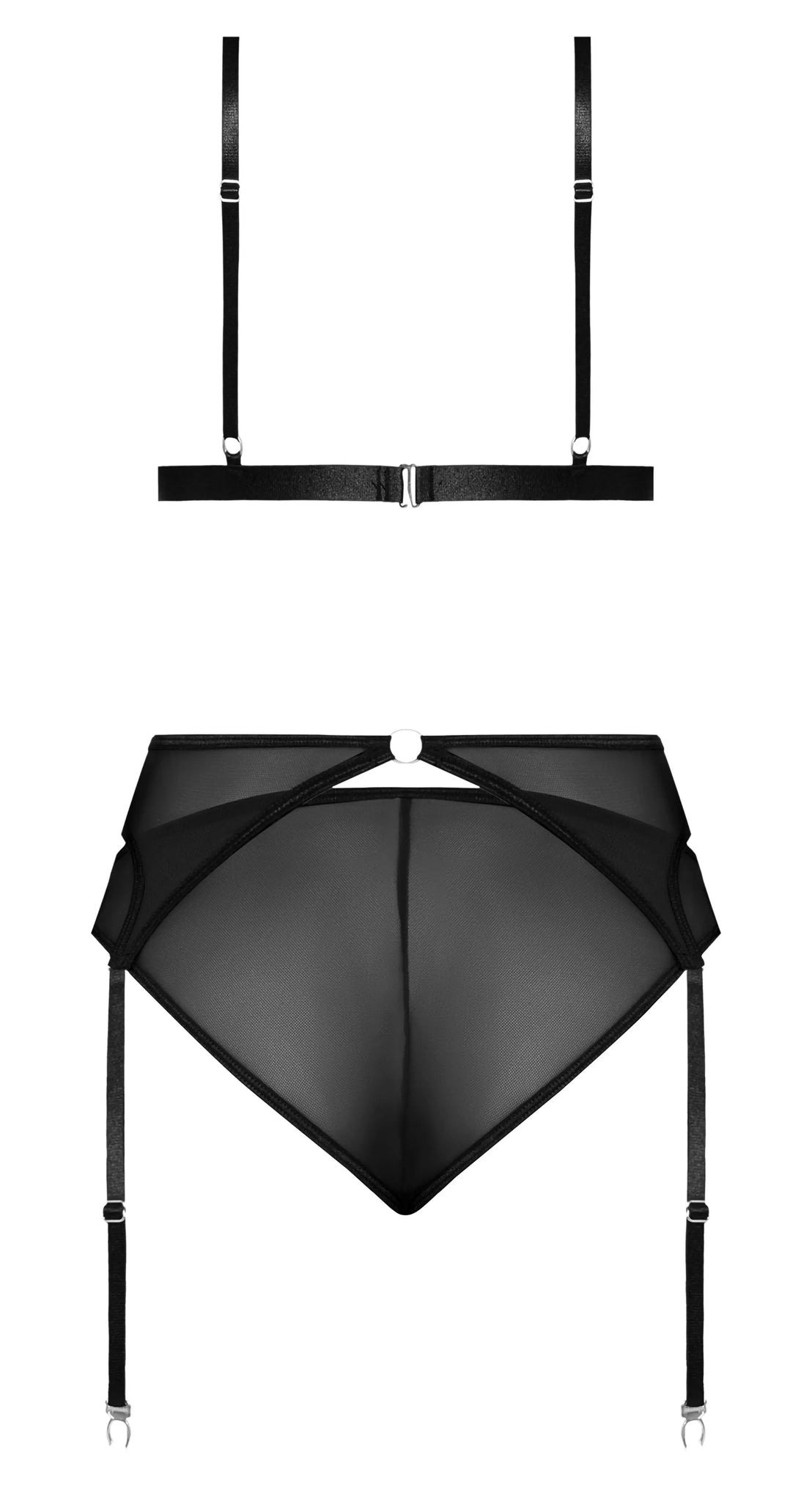 SASSY BRA GARTER & ROUCHED PANTY BLACK