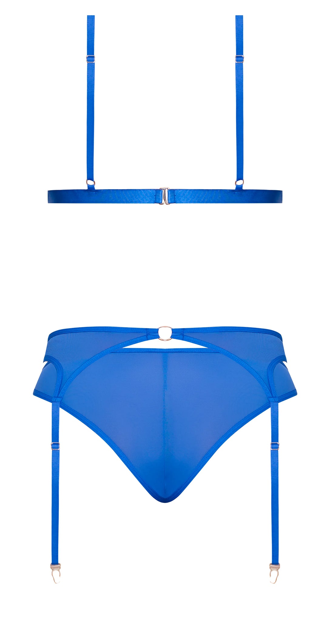 SASSY BRA GARTER & ROUCHED PANTY COBALT