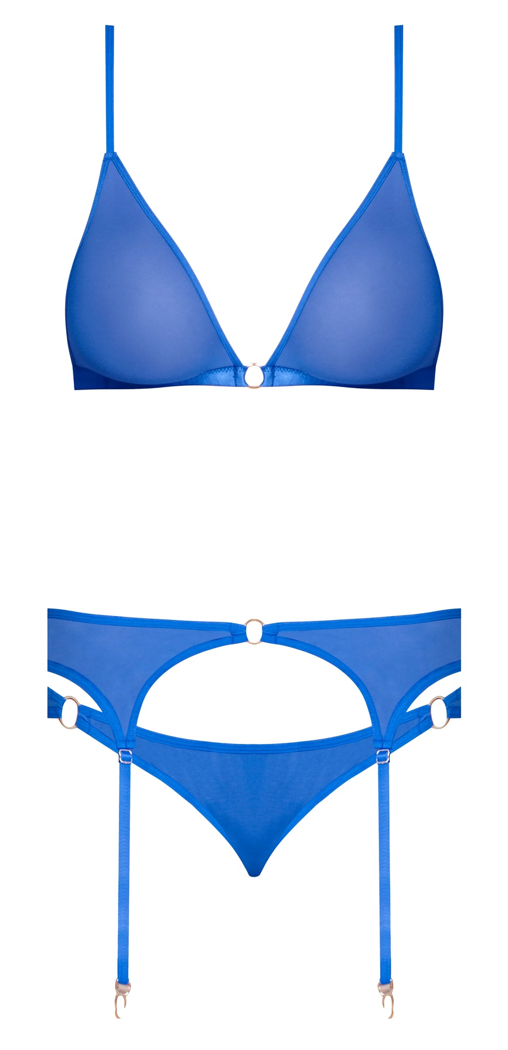 SASSY BRA GARTER & ROUCHED PANTY COBALT L/XL