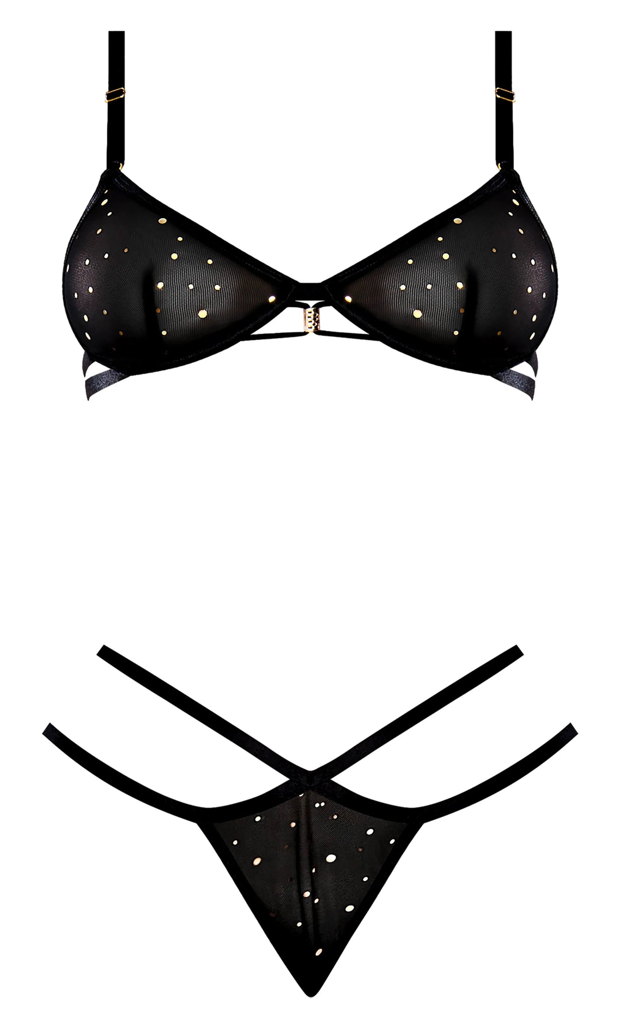 GLITZ & GLAM BRA & THONG SET BLACK L/XL Magic Silk Lingerie