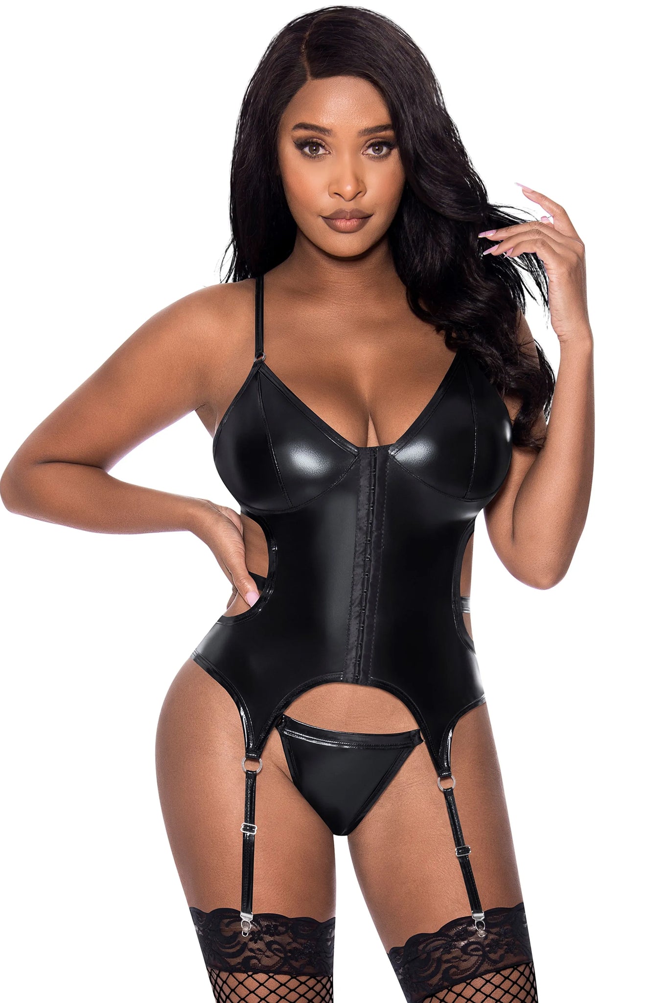 CLUB CANDY BASQUE & CHEEKY PANTY BLACK L/XL
