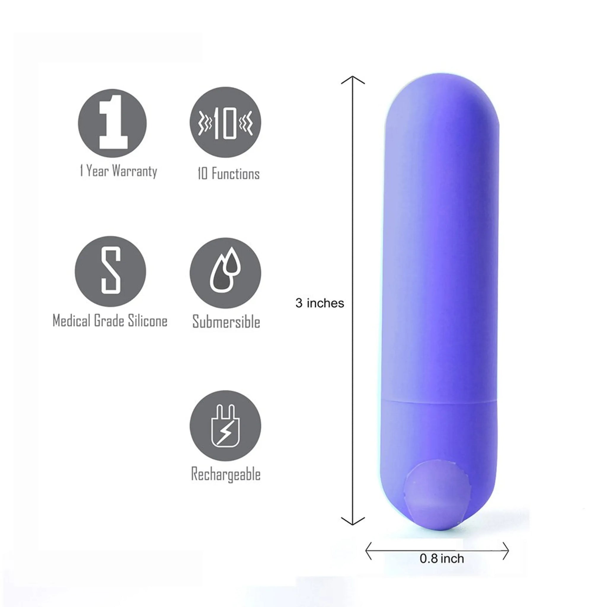 Mini Bullet Vibrator with 10 Pulsation Speeds, USB Rechargeable, Waterproof