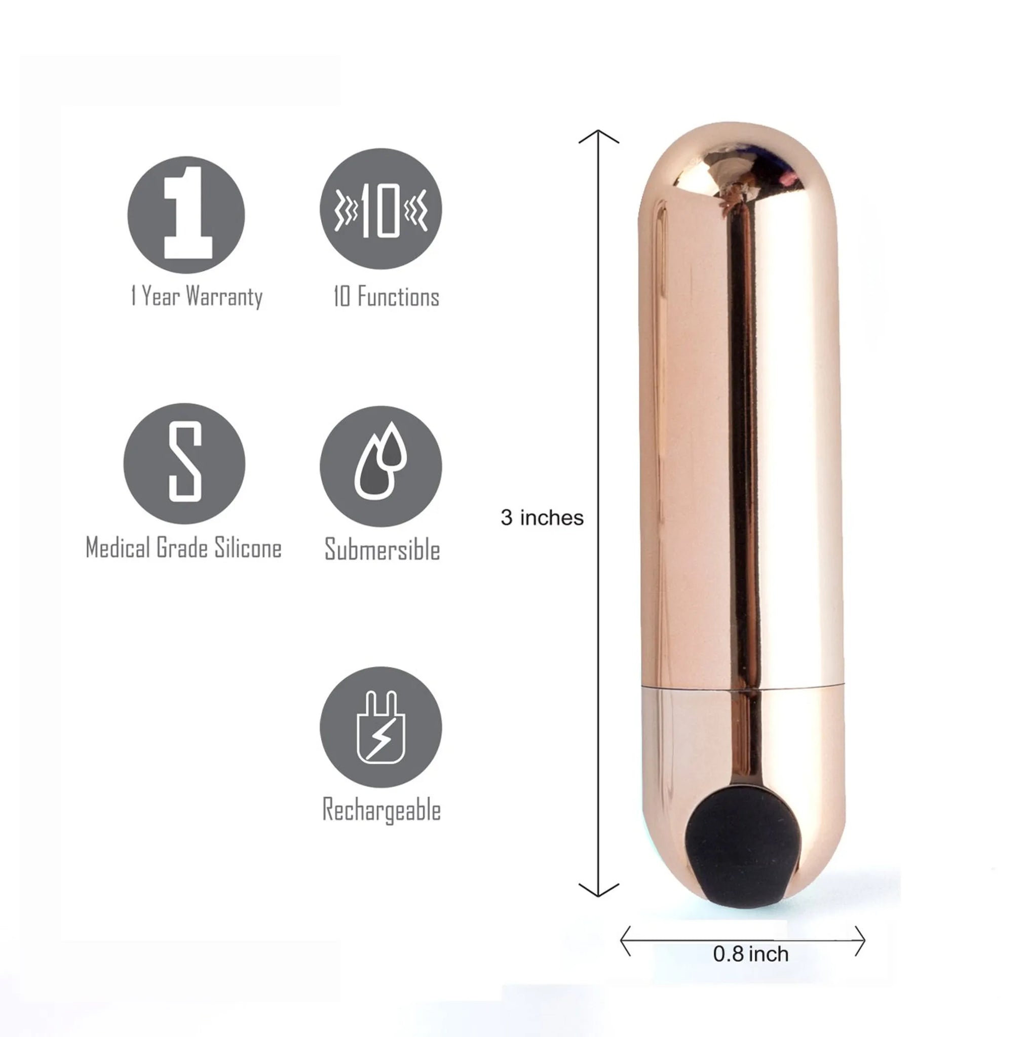 Mini Rechargeable Bullet Vibrator in Rose Gold