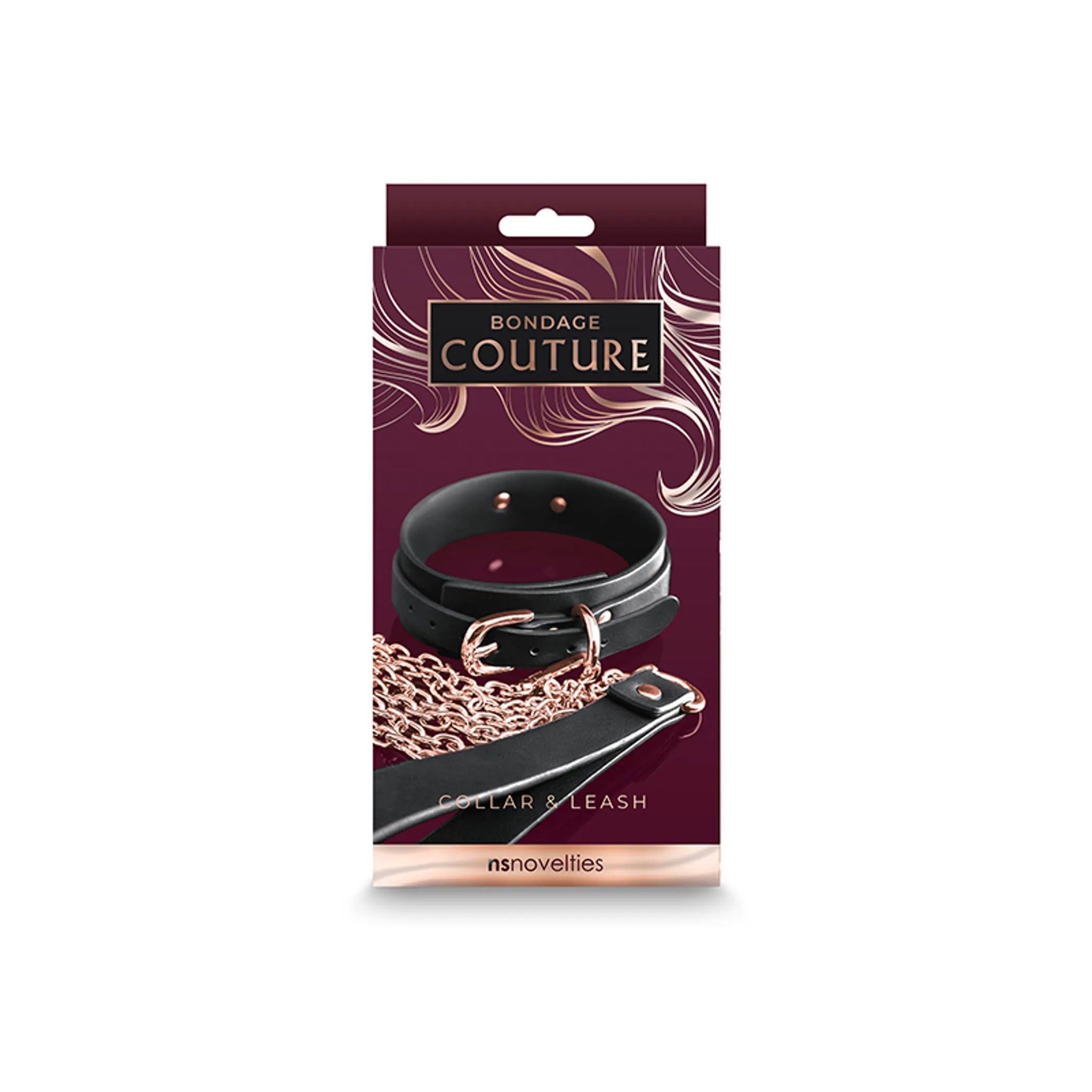 BONDAGE COUTURE COLLAR & LEASH BLACK W/ ROSE GOLD