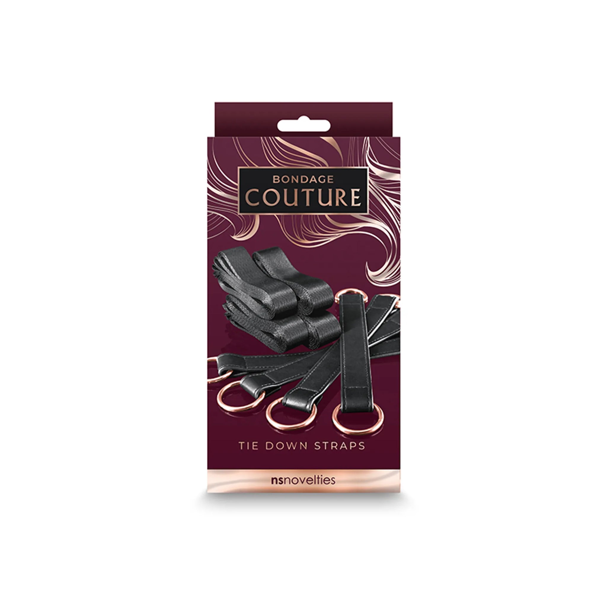 BONDAGE COUTURE TIE DOWN STRAPS BLACK W/ ROSE GOLD