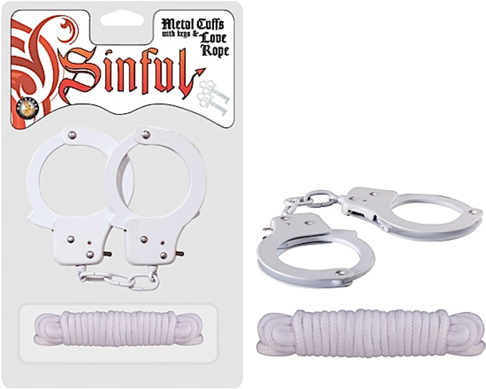 SINFUL METAL CUFFS W/LOVE ROPE WHITE
