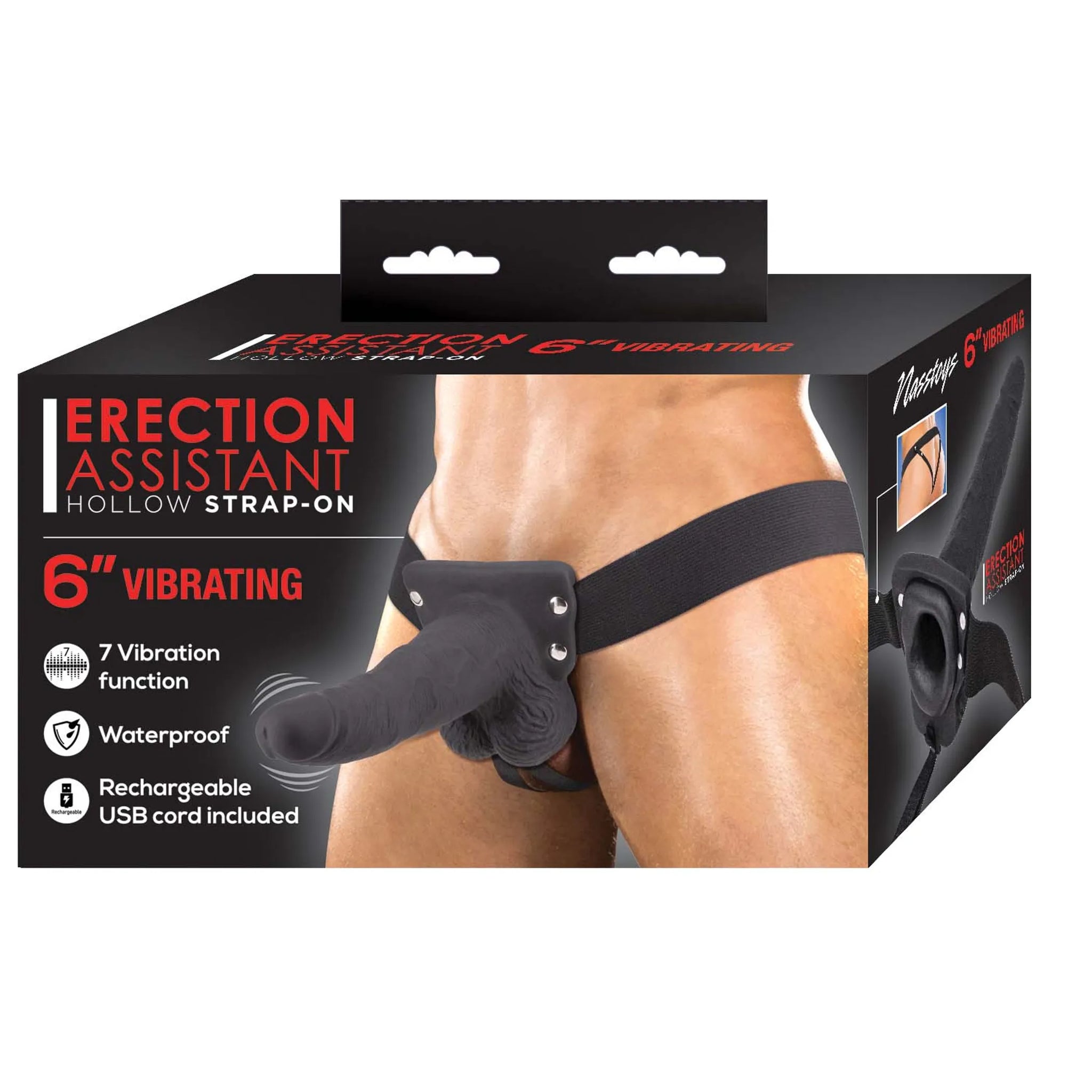 Erection Assistant Hollow Strap-On with Vibrations, 6 Inches