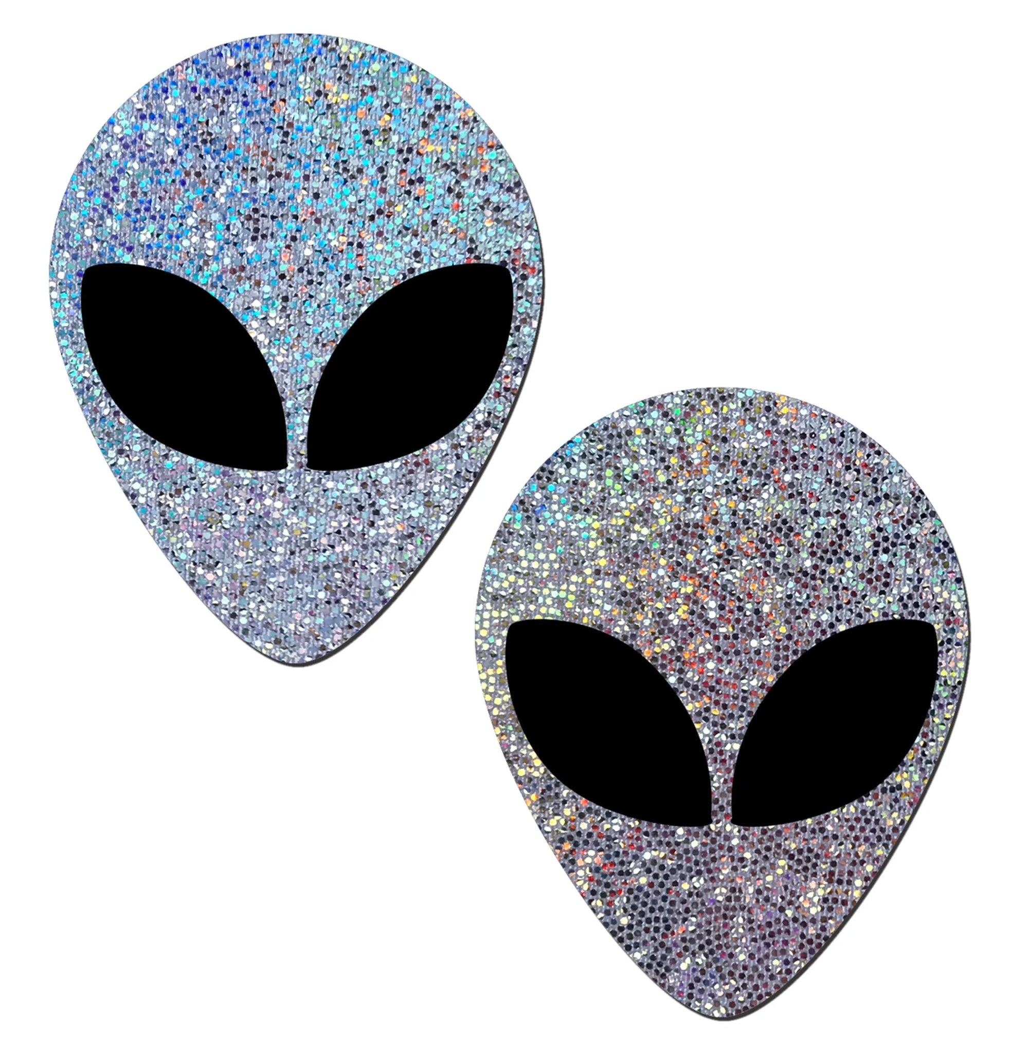 Silver Glitter Alien Nipple Pasties with Black Eyes