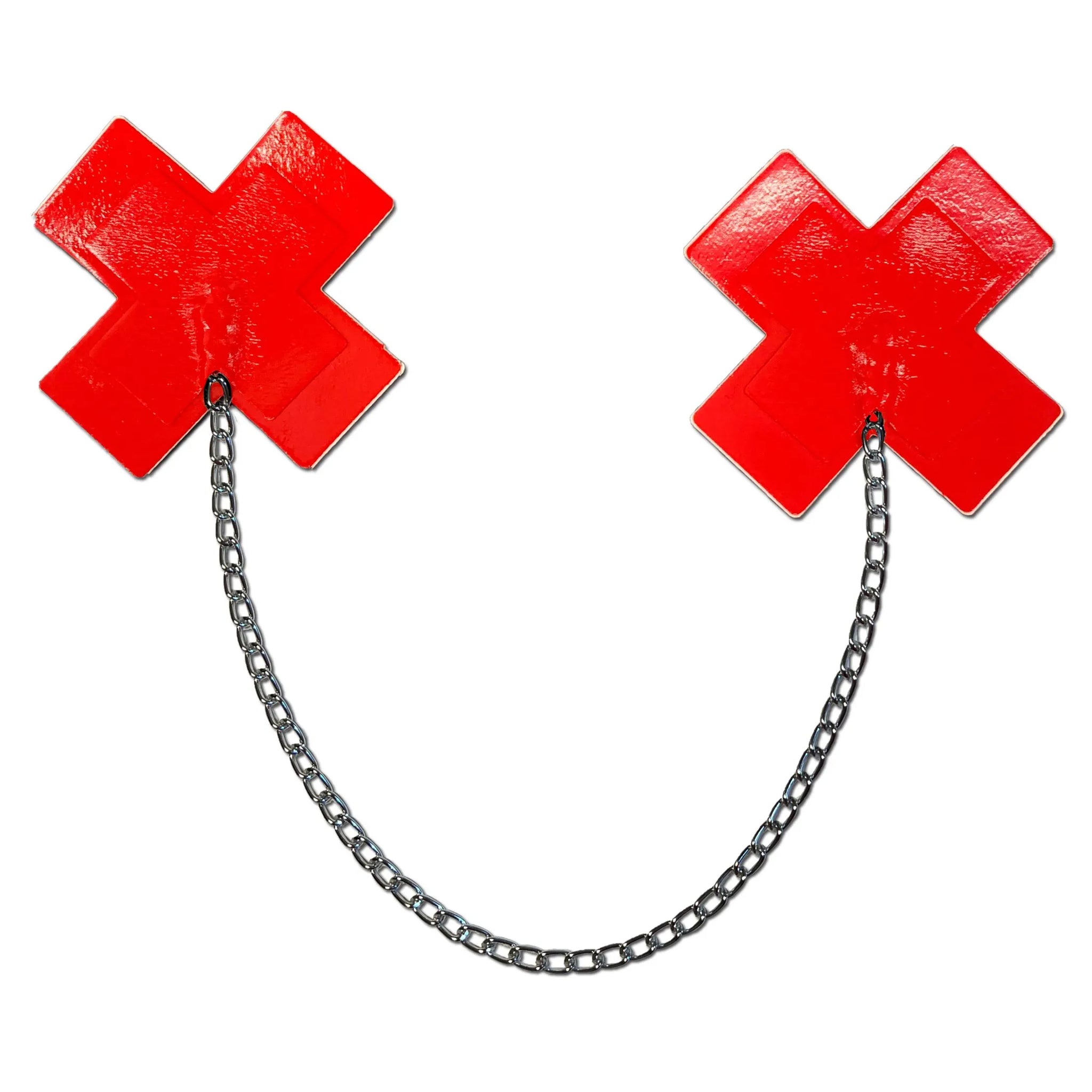 PASTEASE FAUX LATEX RED PLUS X W/ CHUNKY SILVER CHAIN