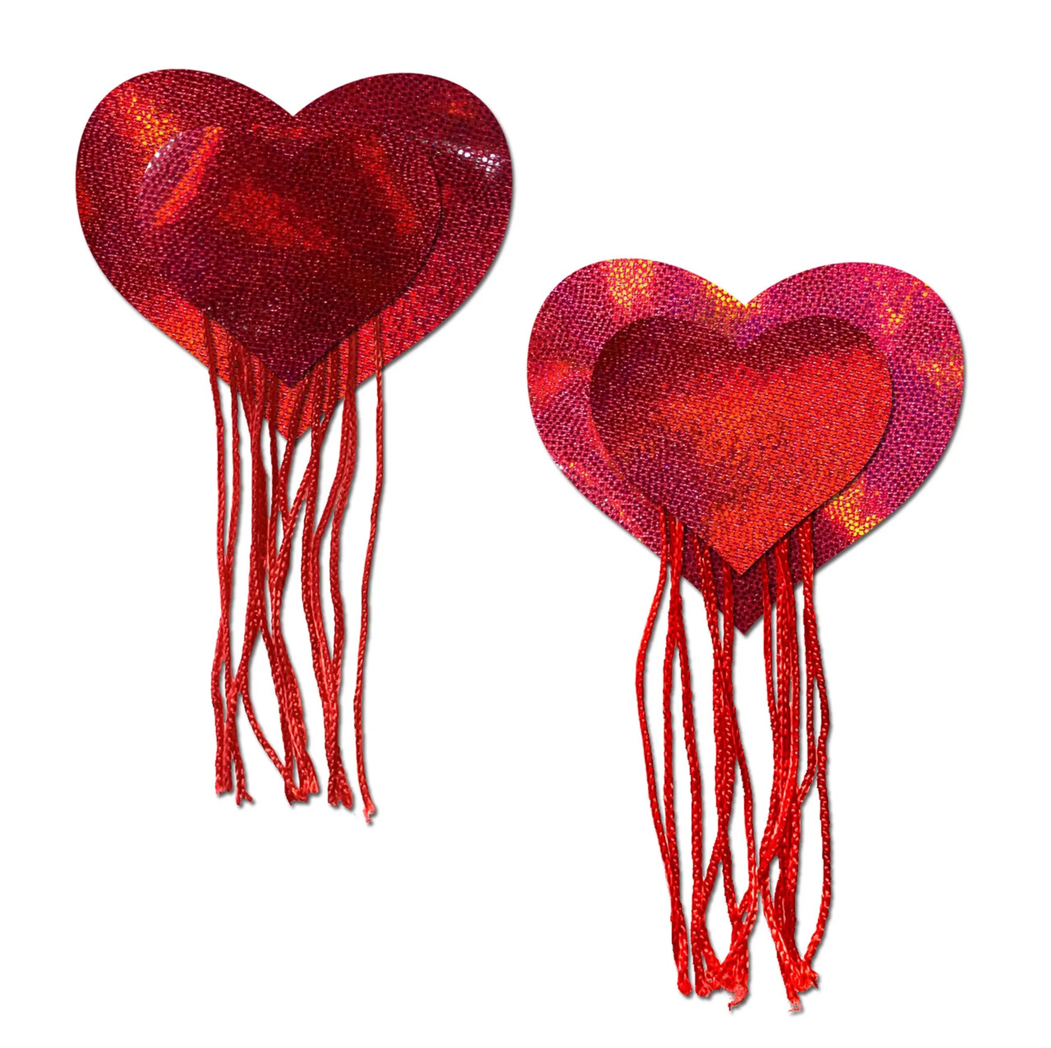 Red Holographic Heart Tassel Nipple Pasties