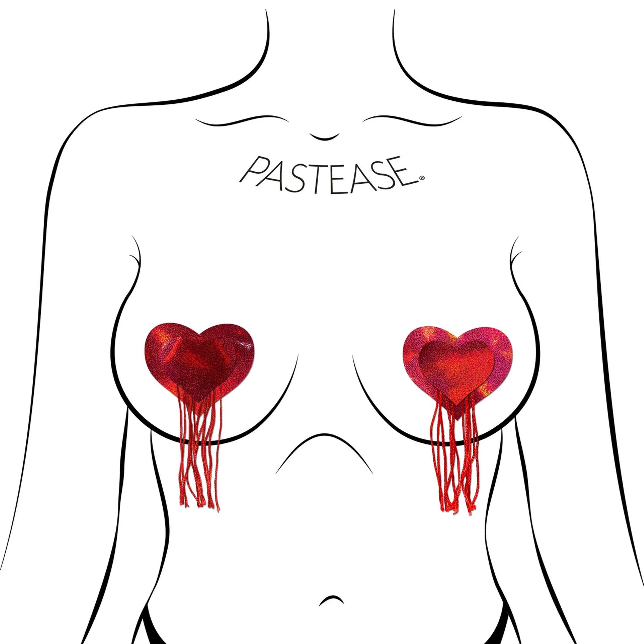 PASTEASE RED HOLOGRAPHIC HEART W/ TASSEL FRINGE