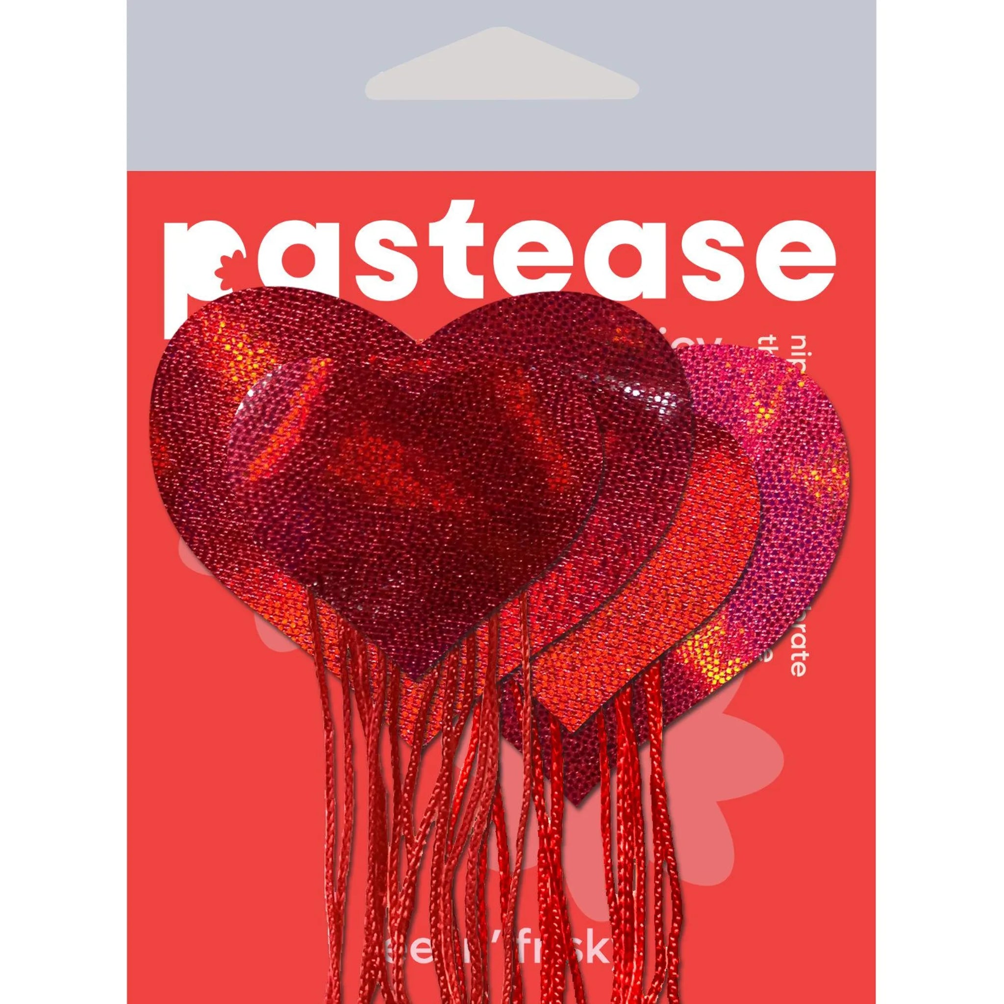 PASTEASE RED HOLOGRAPHIC HEART W/ TASSEL FRINGE