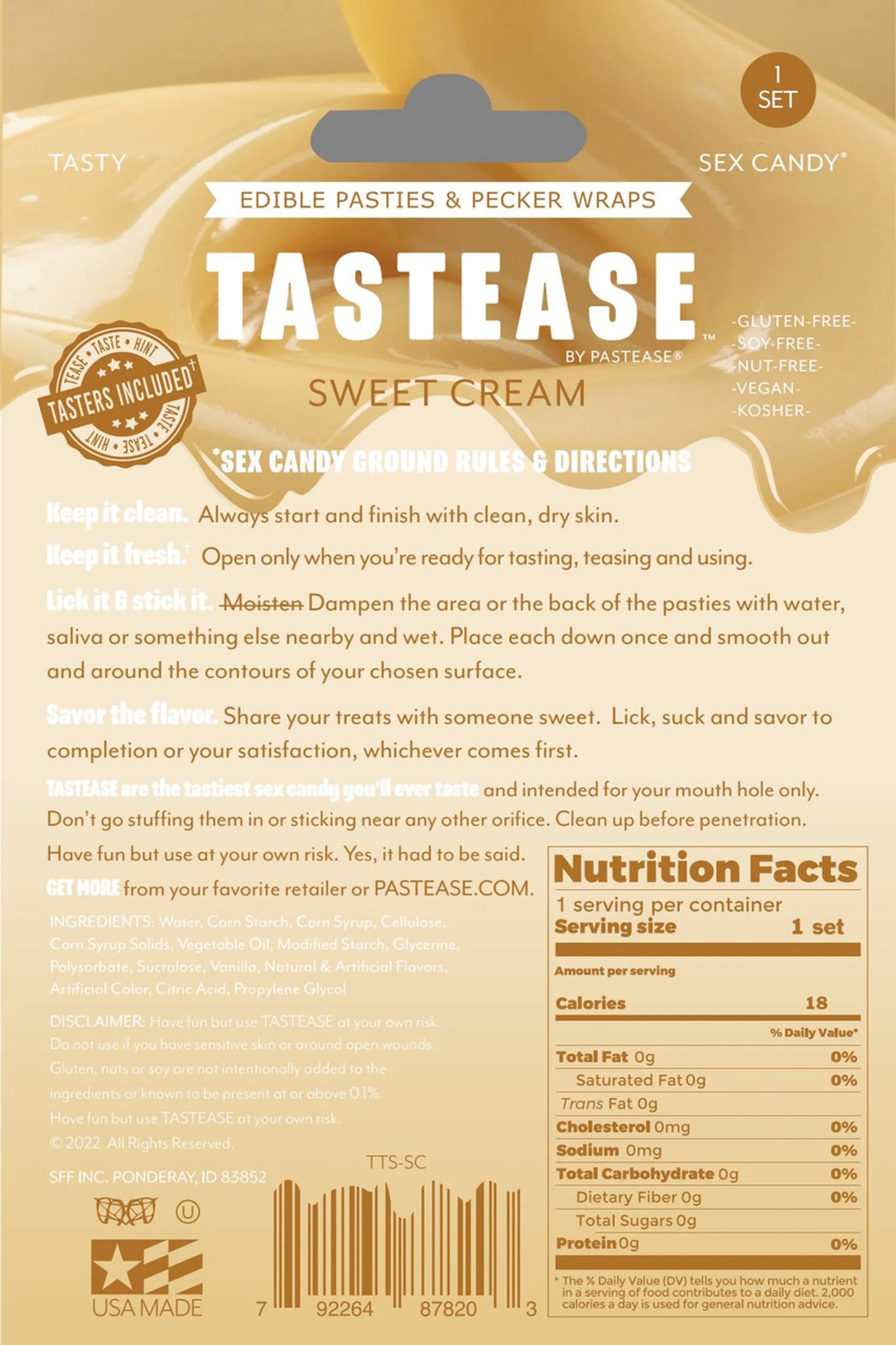 TASTEASE SWEET CREAM EDIBLE NIPPLE PASTIES & PECKER WRAPS