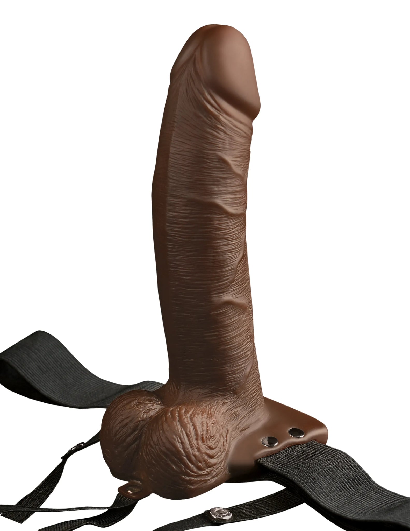 FETISH FANTASY 8 IN HOLLOW RECHARGEABLE STRAP-ON REMOTE BROWN