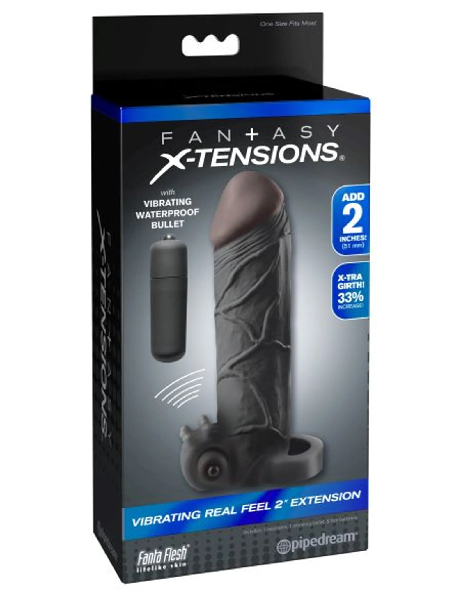 Fantasy X-Tensions Vibrating Real Feel 2" Extension – Black (by Pipedream)