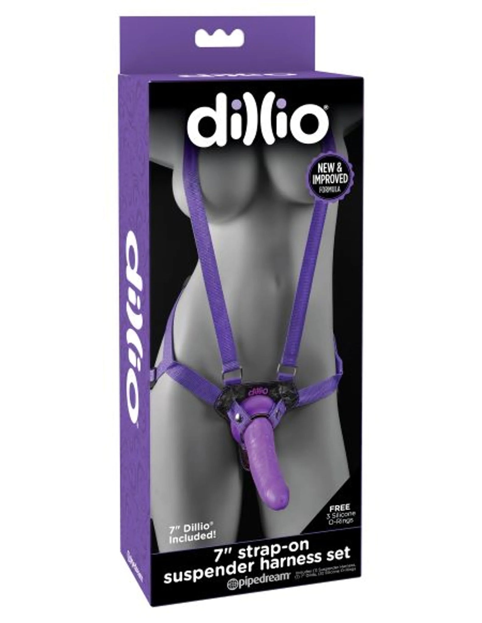 DILLIO 7 STRAP ON SUSPENDER HARNESS SET PURPLE " Pipedream Products