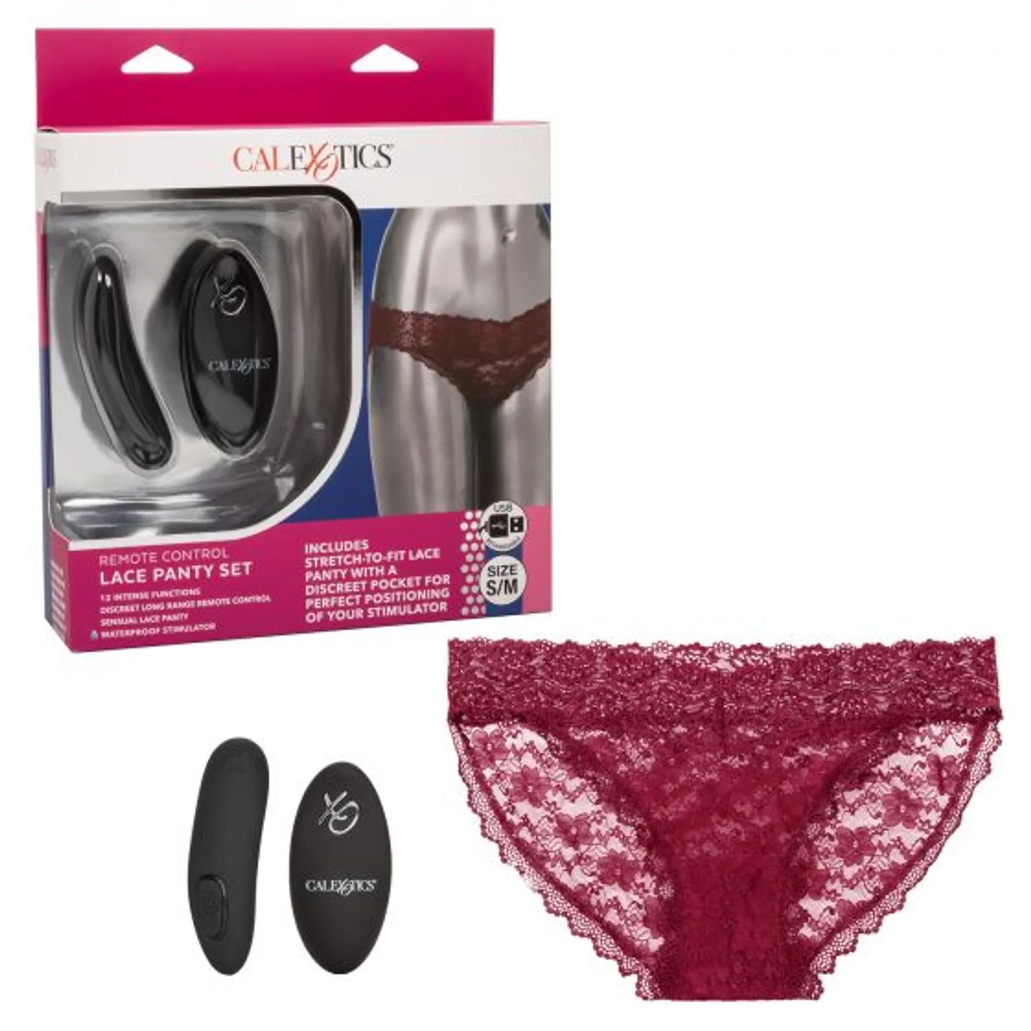 REMOTE CONTROL LACE PANTY SET BURGUNDY