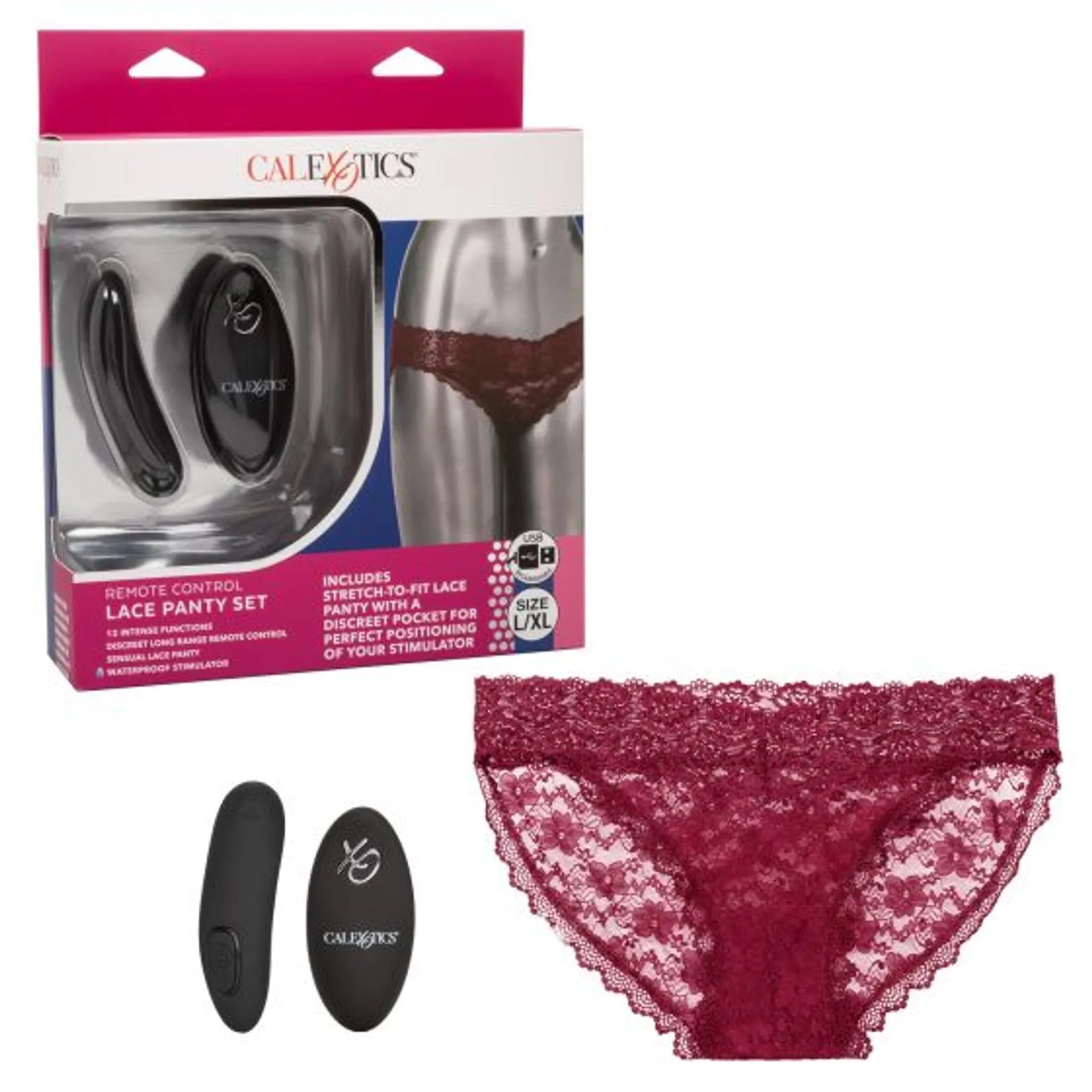 REMOTE CONTROL LACE PANTY SET BURGUNDY