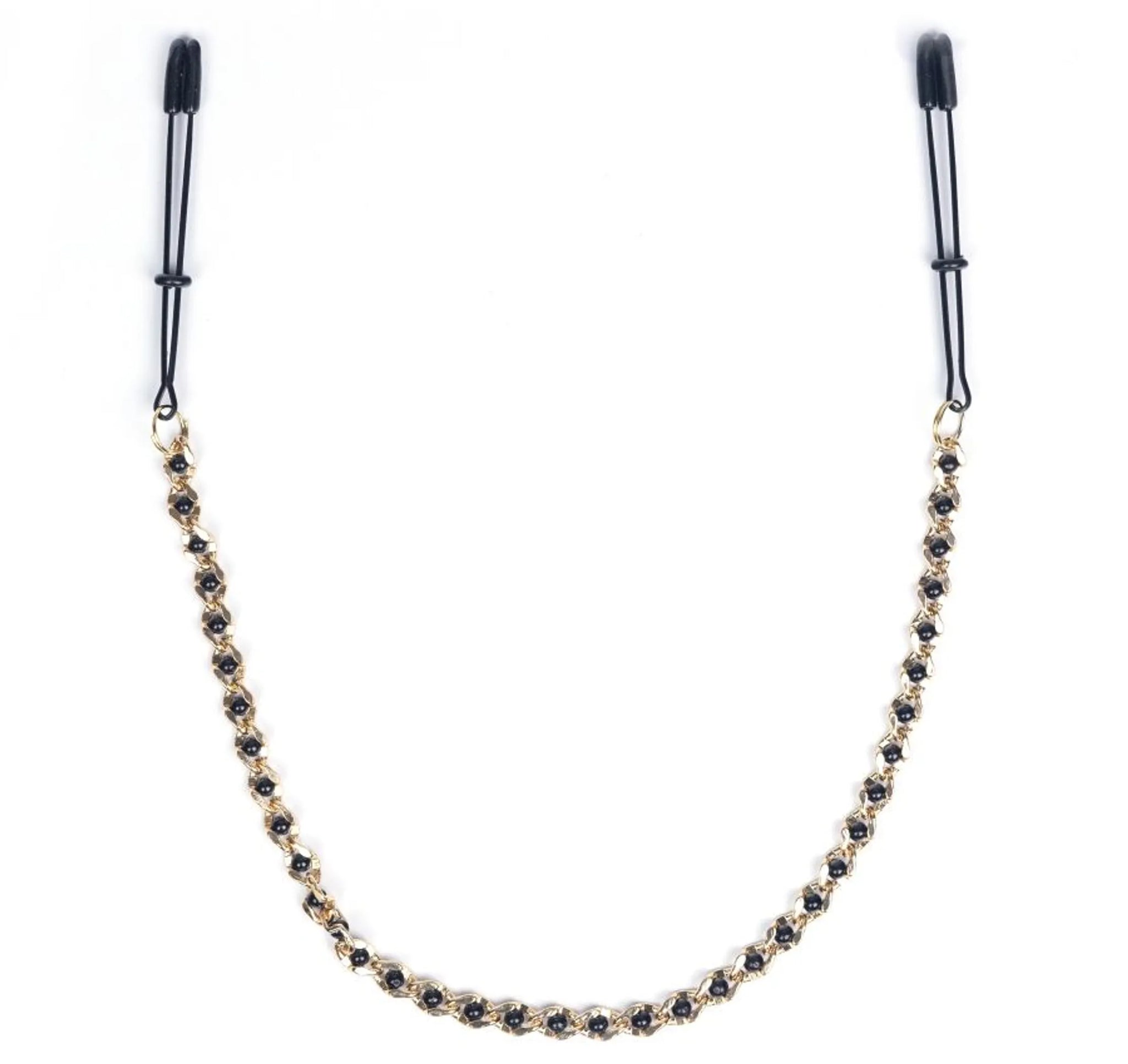 BLACK TWEEZER NIPPLE CLAMPS W/ BEADED CHAIN