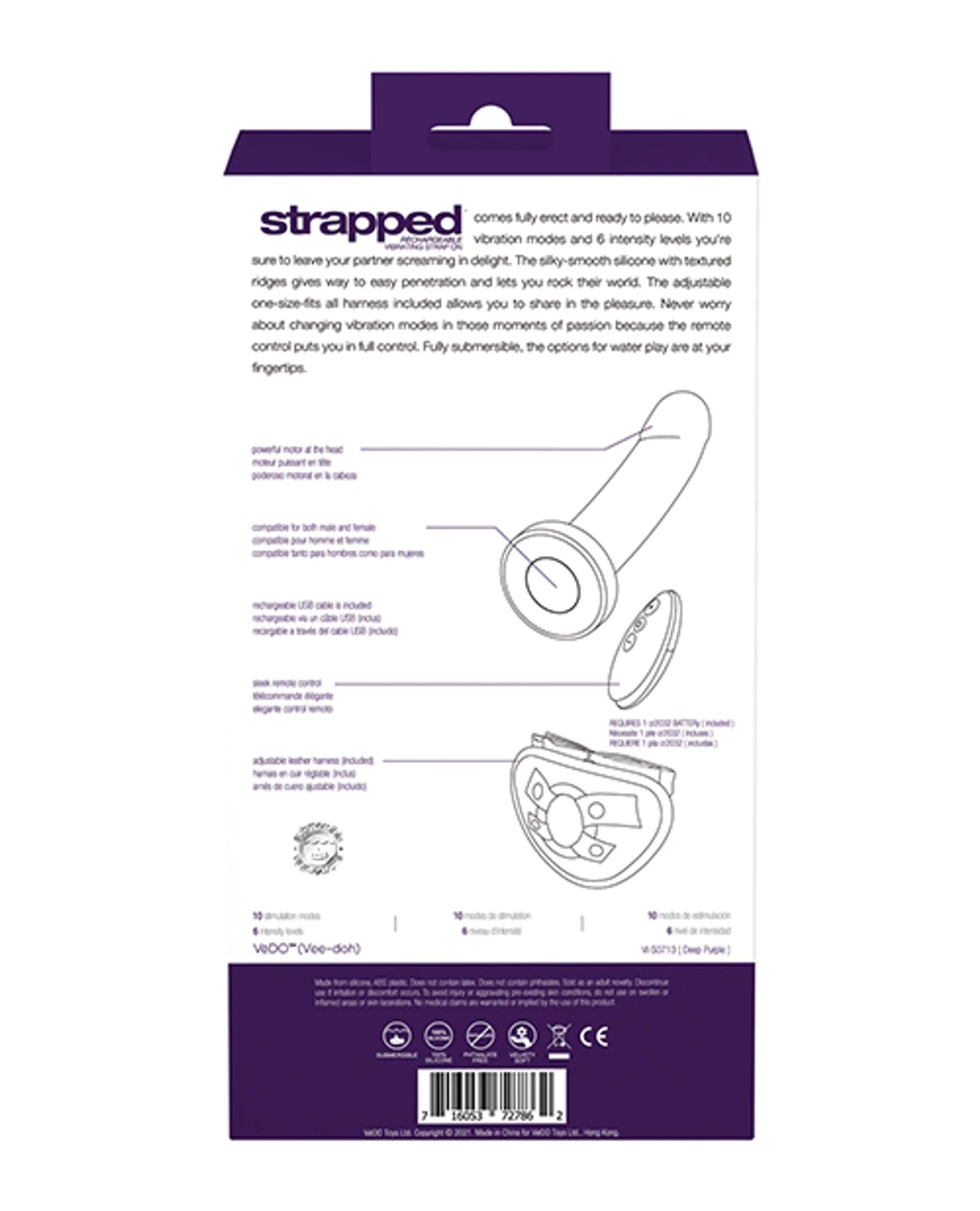 VEDO STRAPPED RECHARGEABLE STRAP ON DEEP PURPLE