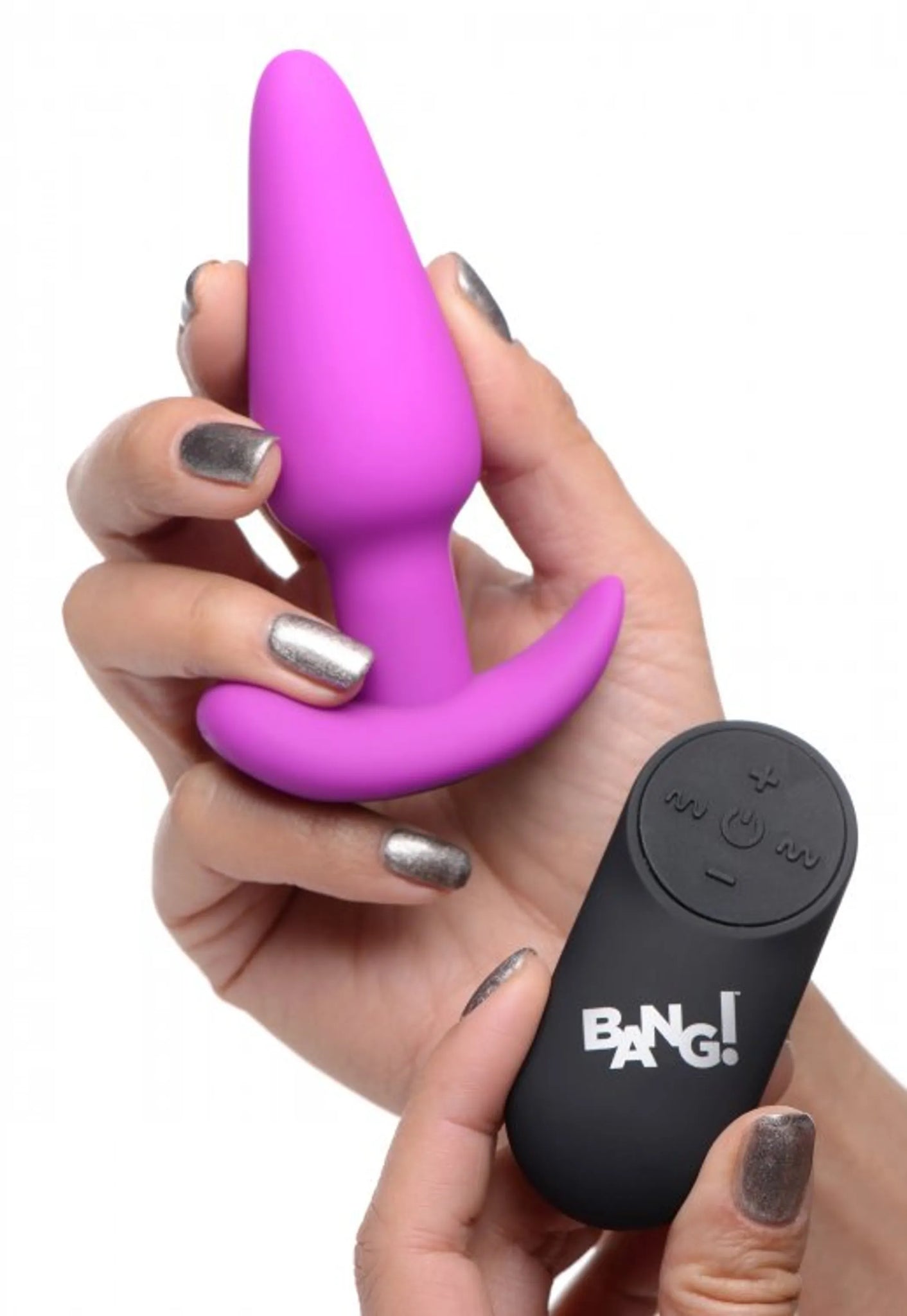 21X Vibrating Silicone Butt Plug with Remote - Purple