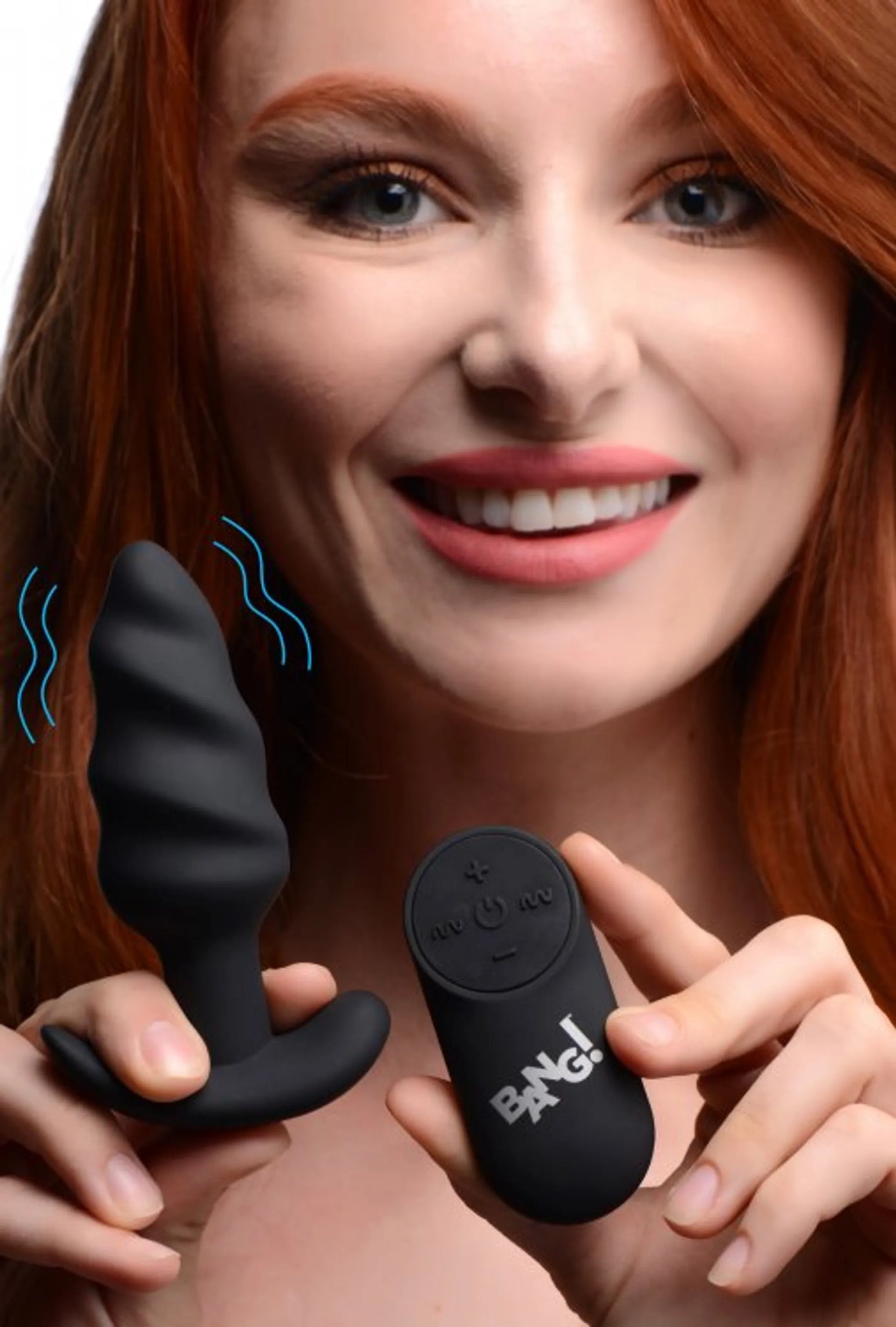 21X Vibrating Silicone Swirl Butt Plug with Remote - Black