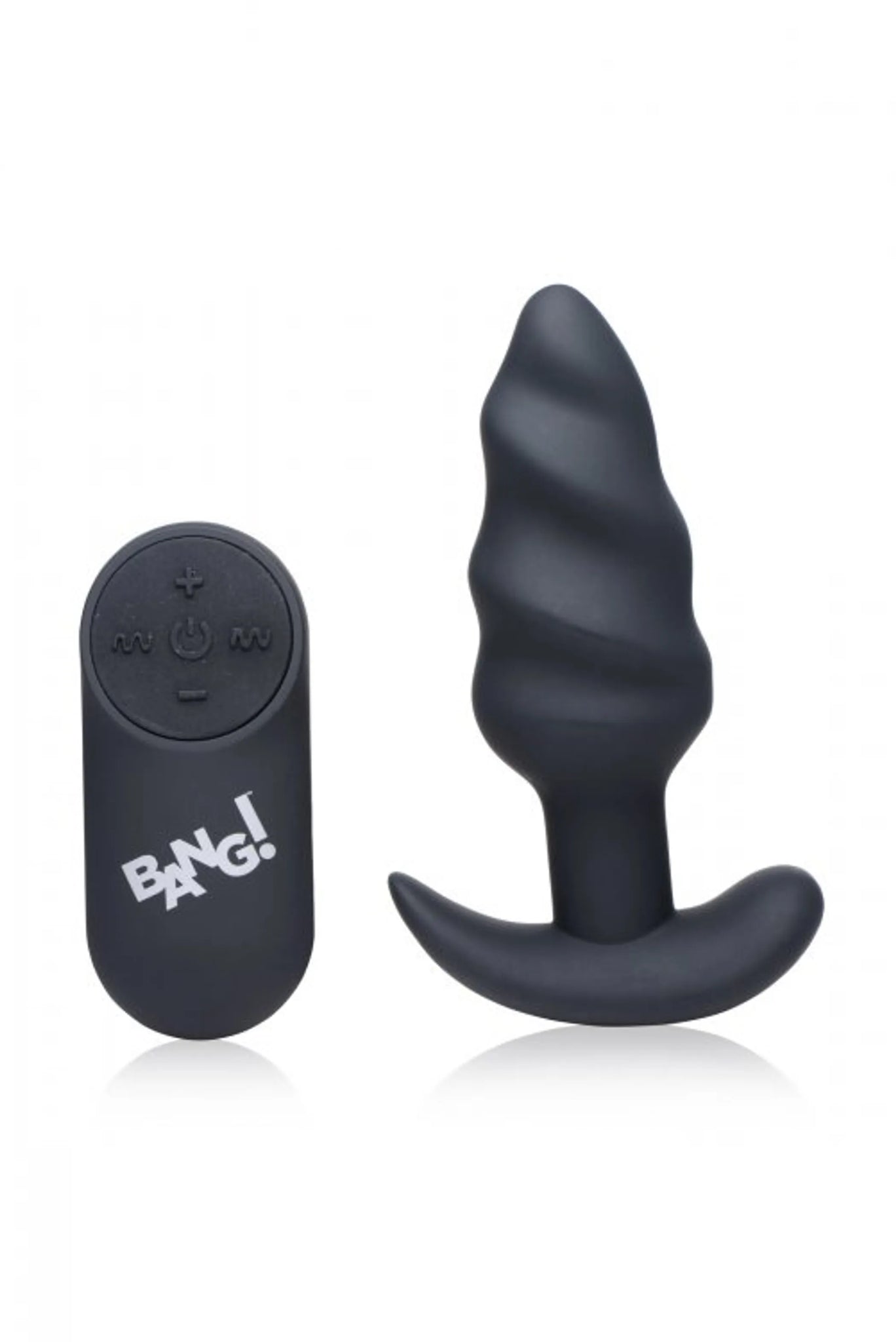 21X Vibrating Silicone Swirl Butt Plug with Remote - Black