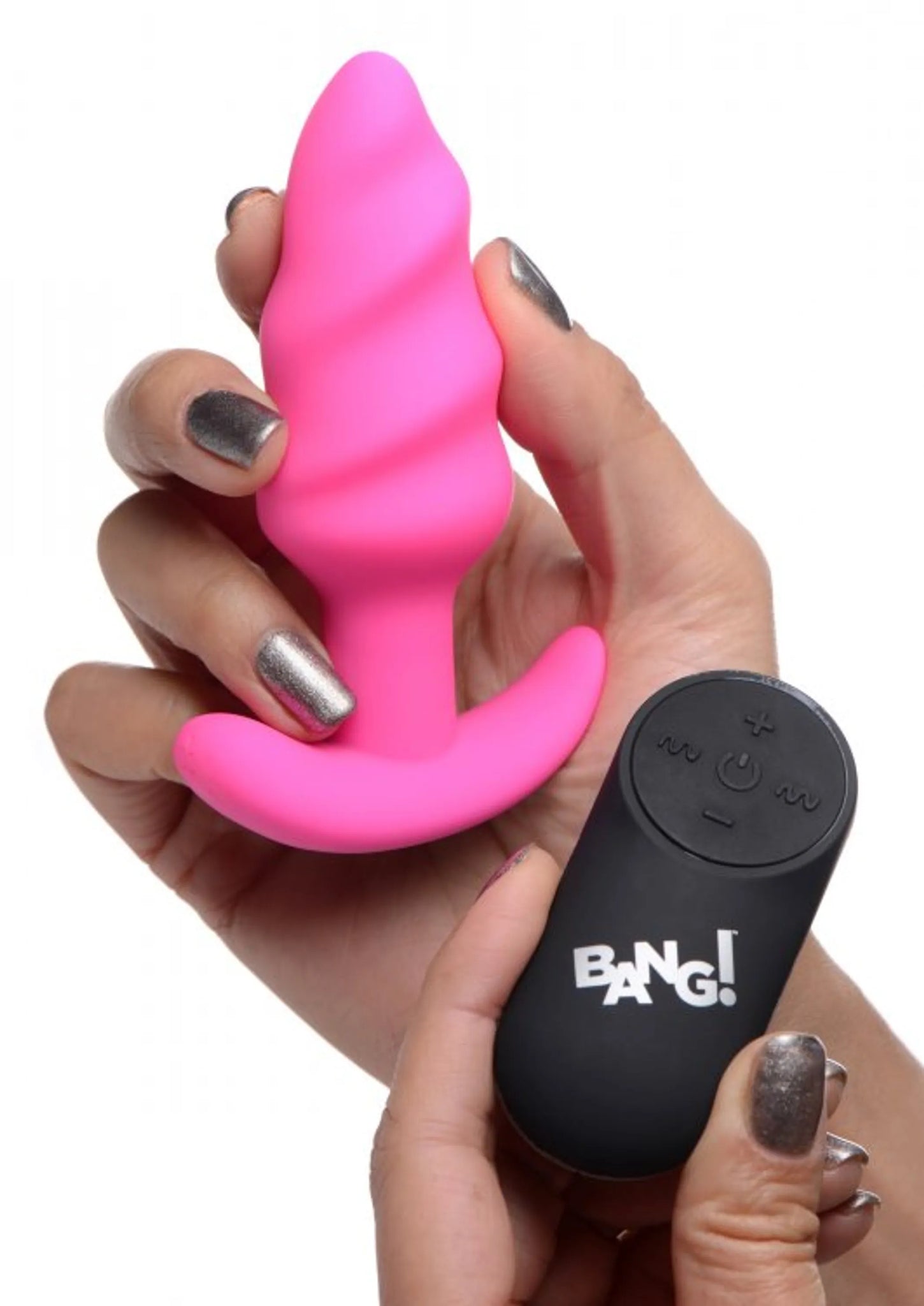 21X Vibrating Silicone Swirl Butt Plug with Remote - Pink