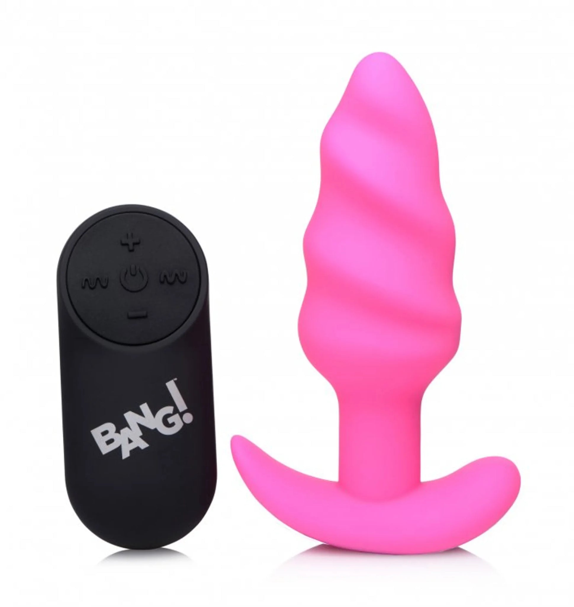21X Vibrating Silicone Swirl Butt Plug with Remote - Pink