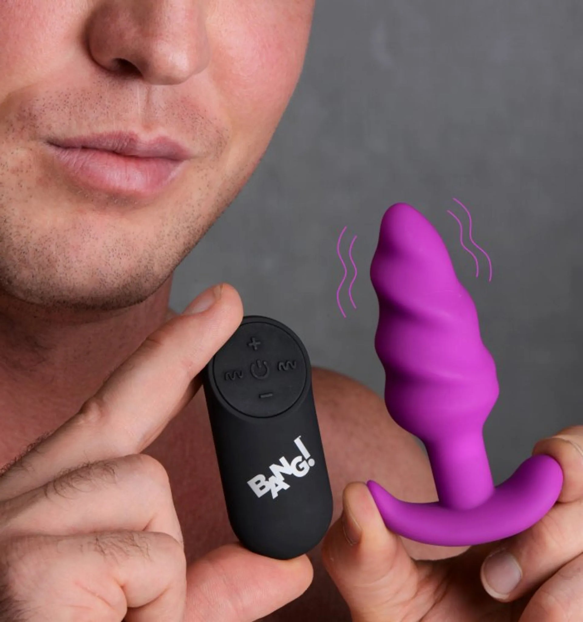 21X Vibrating Silicone Swirl Butt Plug with Remote - Purple