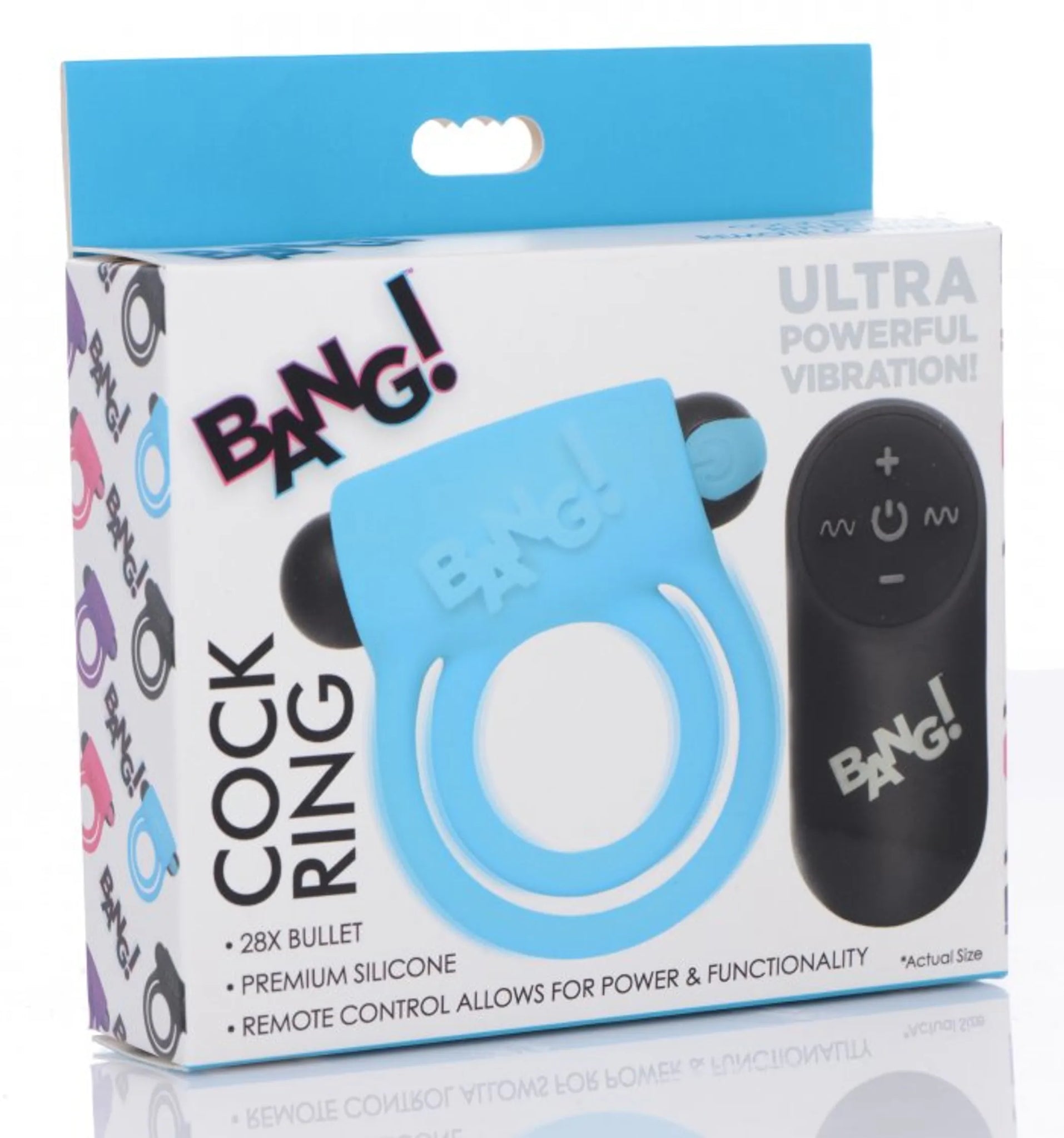 BANG! SILICONE COCK RING & BULLET W/ REMOTE BLUE