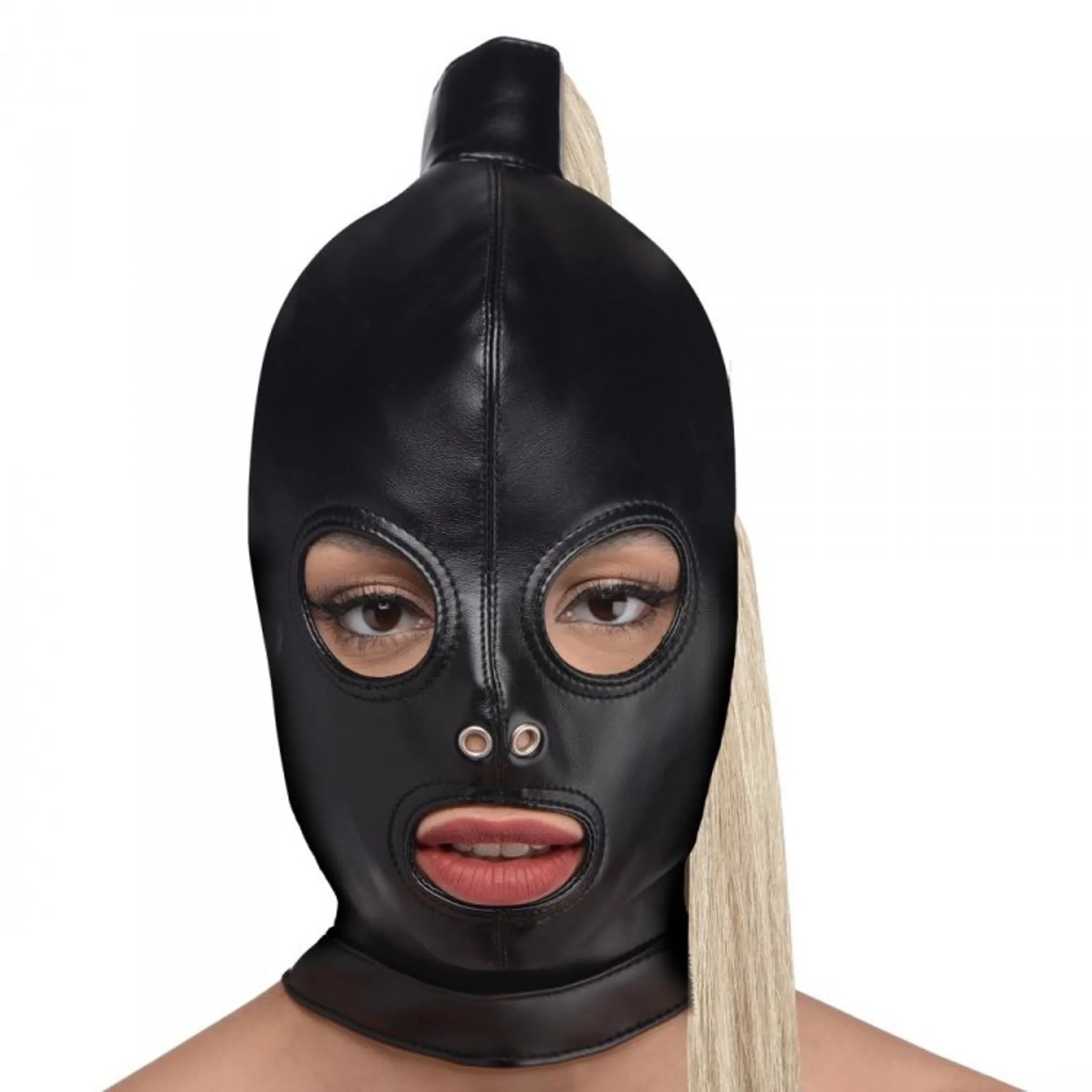 STRICT BLONDE PONYTAIL BONDAGE HOOD