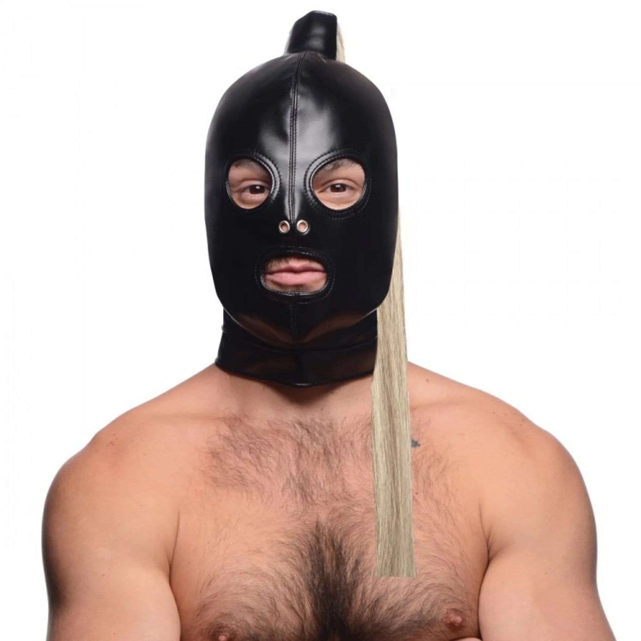 STRICT BLONDE PONYTAIL BONDAGE HOOD