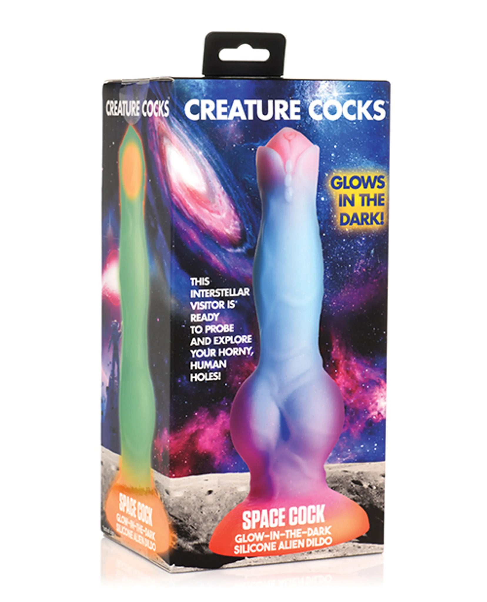 Space Cock Glow-In-The-Dark Silicone Dildo, 7.5" Insertable Length