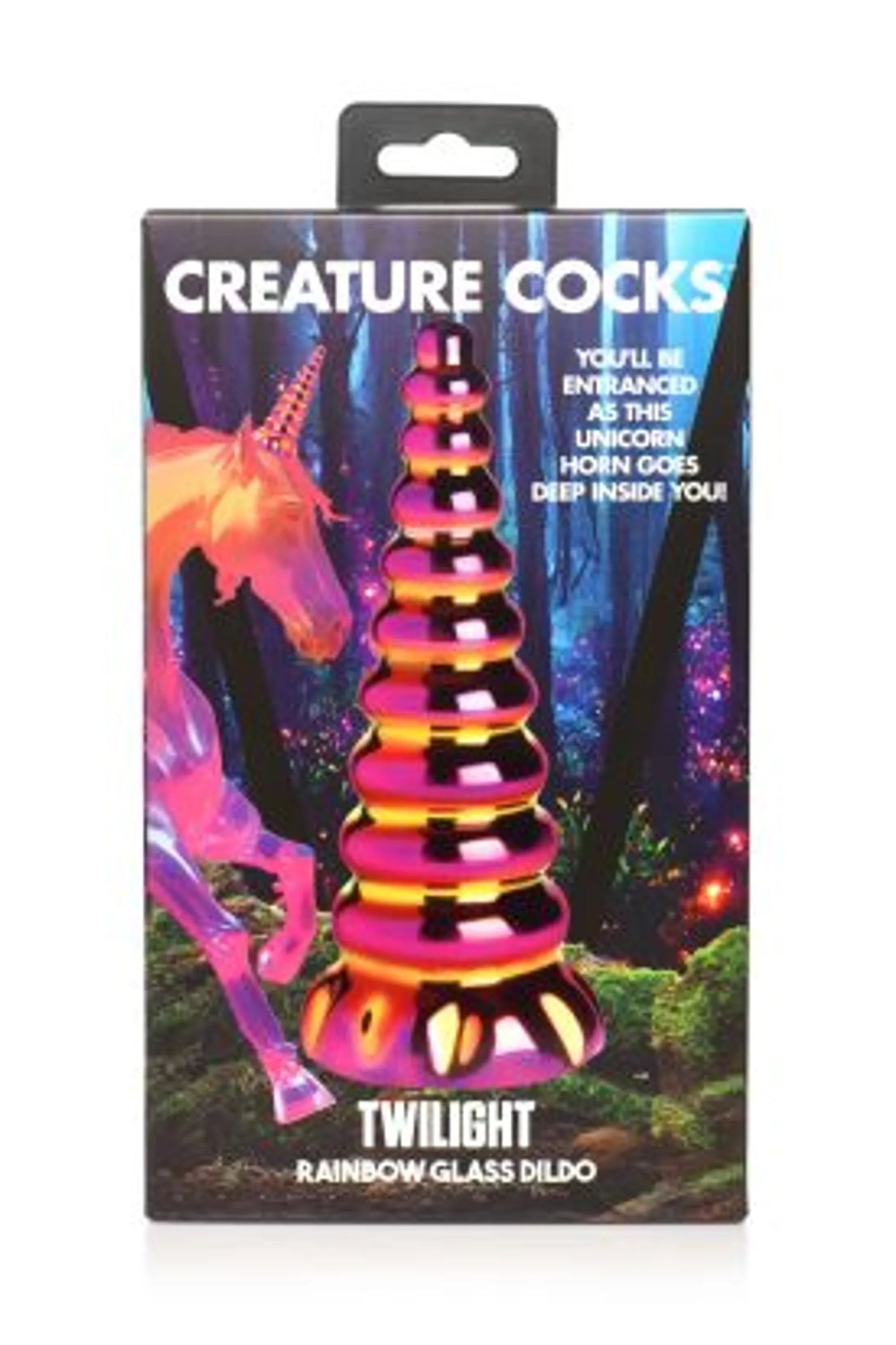 Twilight Rainbow Glass Unicorn Horn Dildo, 5.5" Insertable