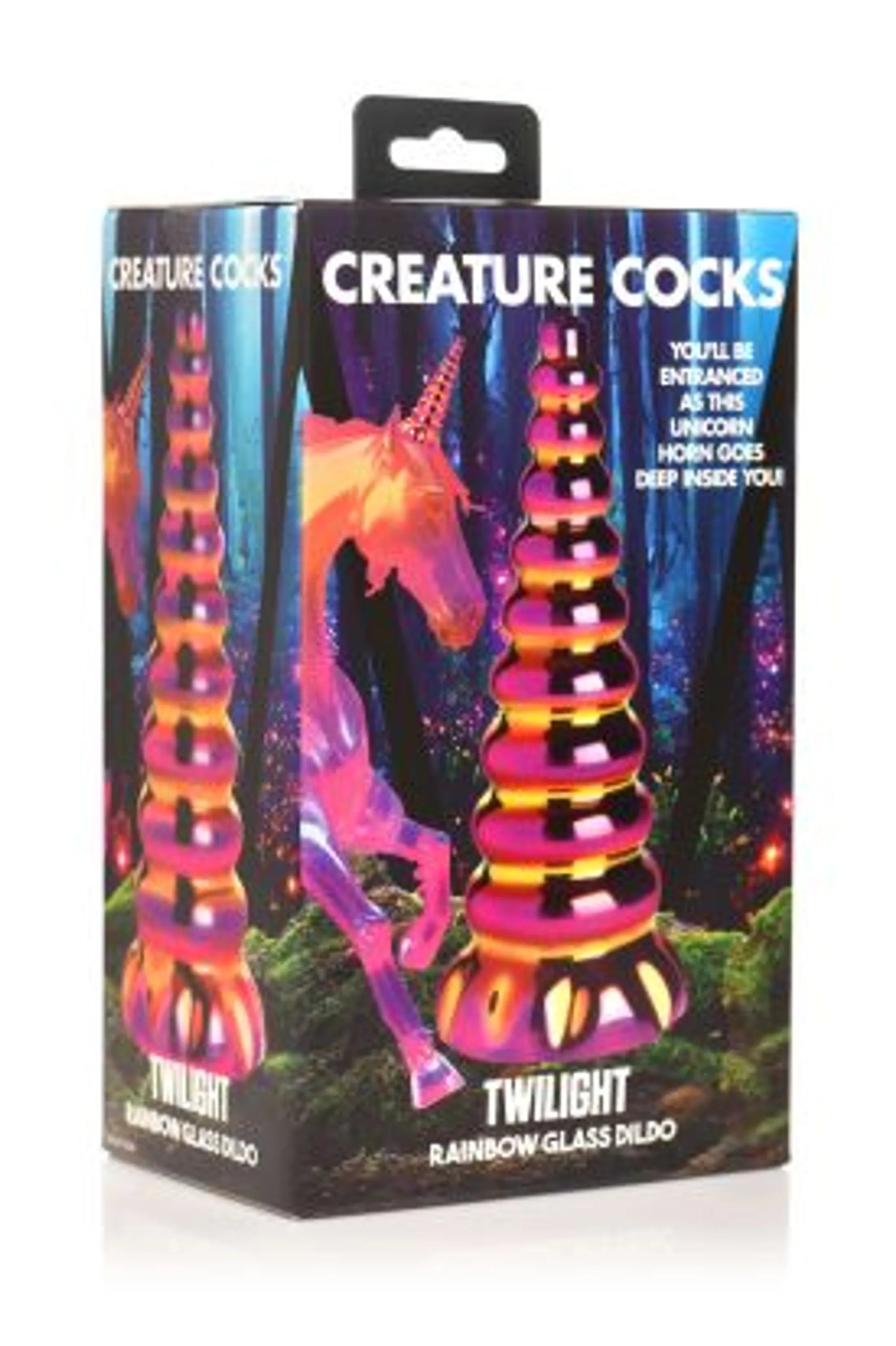 Twilight Rainbow Glass Unicorn Horn Dildo, 5.5" Insertable