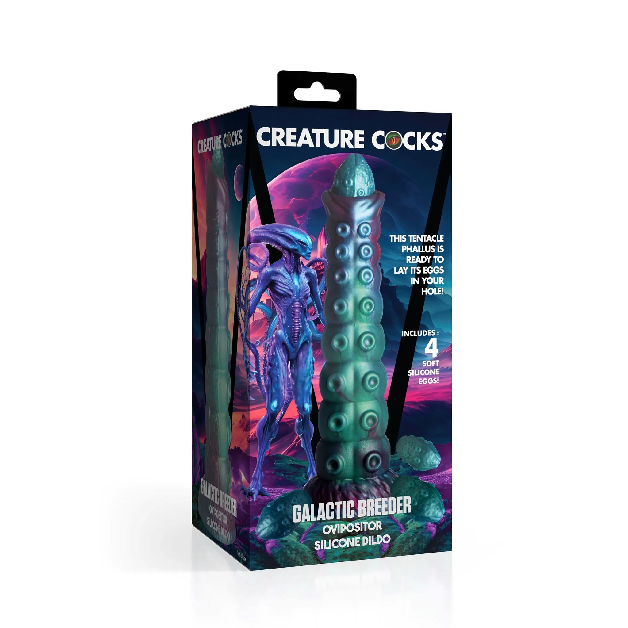 Galactic Breeder Silicone Dildo with Squishy Eggs, 8.1" Insertable