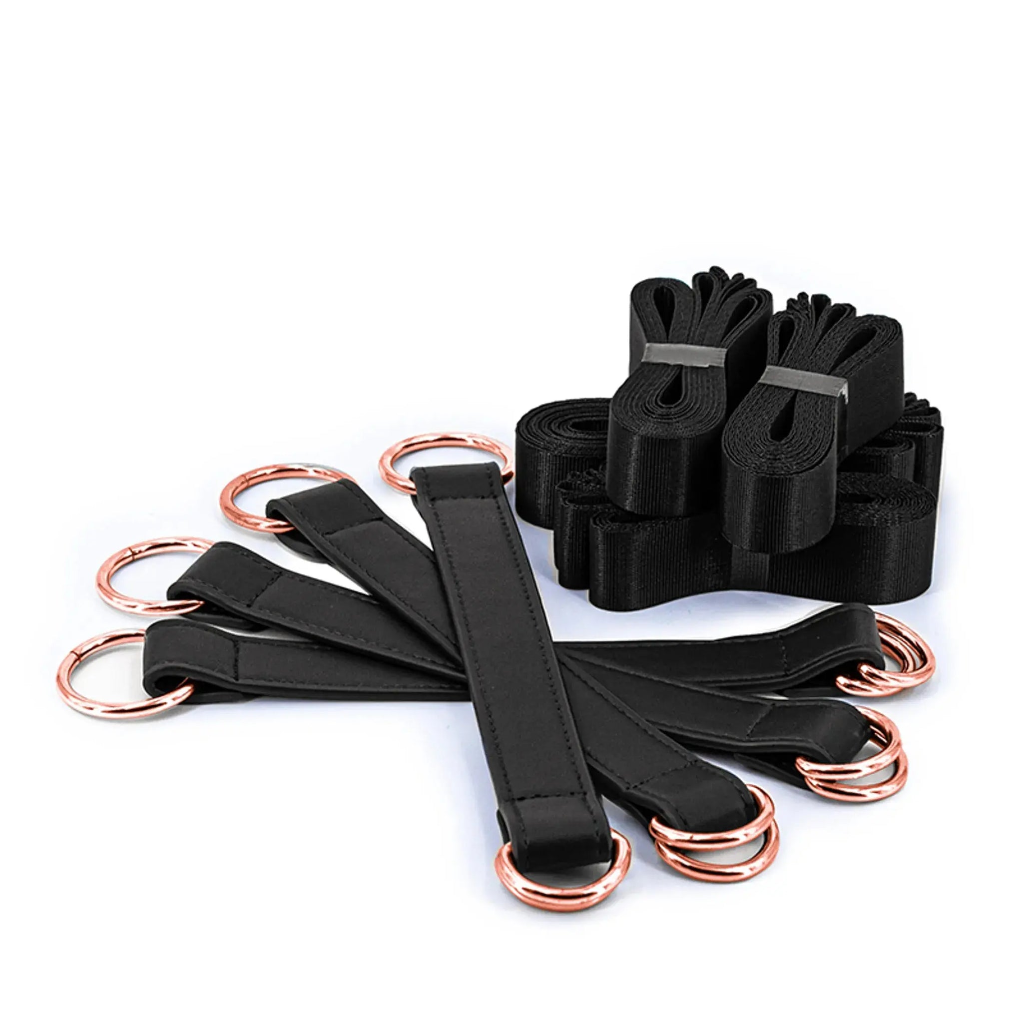 BONDAGE COUTURE TIE DOWN STRAPS BLACK W/ ROSE GOLD NS Novelties
