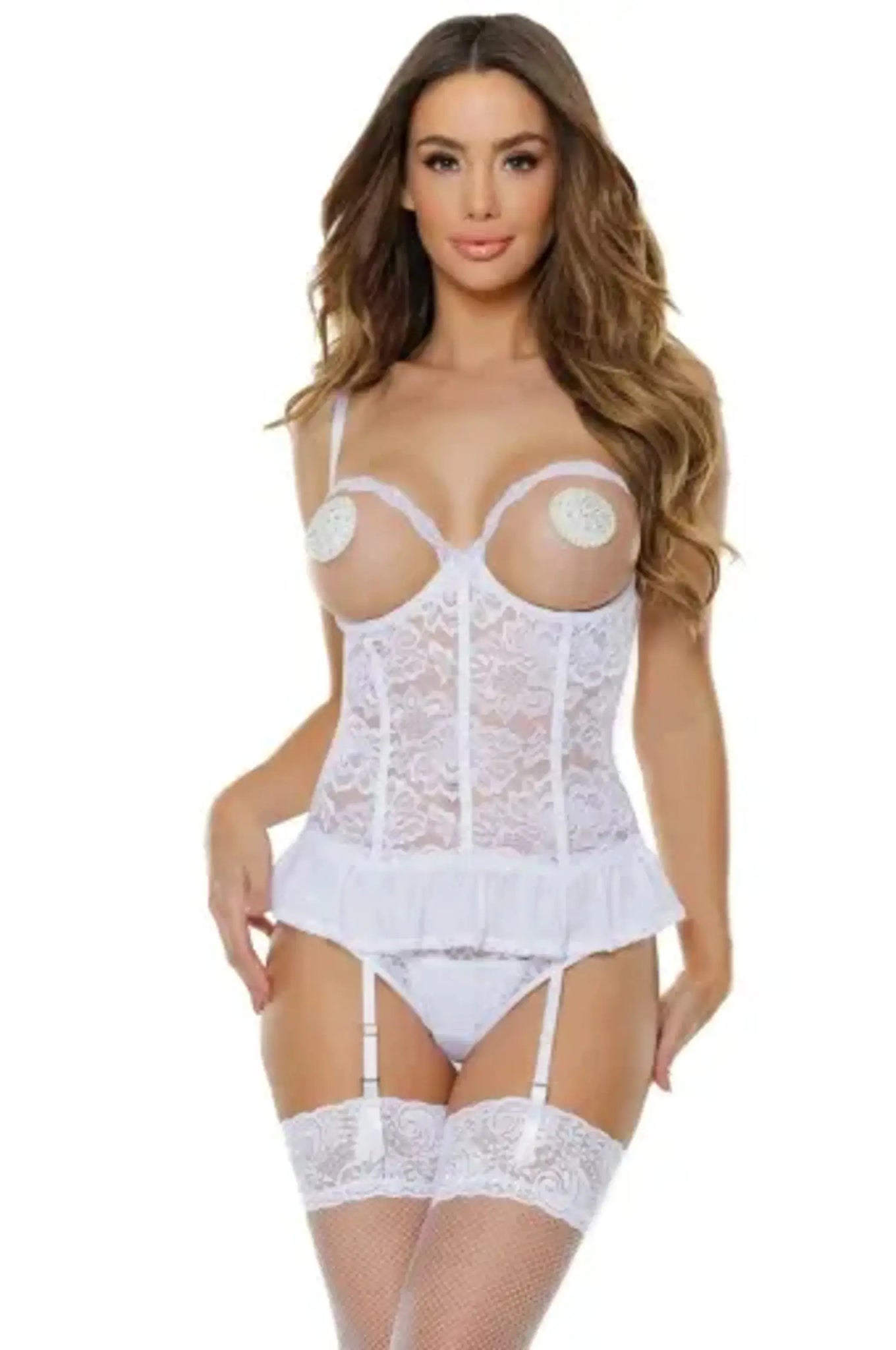Coquette Crotchless Open Cup Teddy - Color: White | Pack Of: 1 | Style: Clothing Coquette