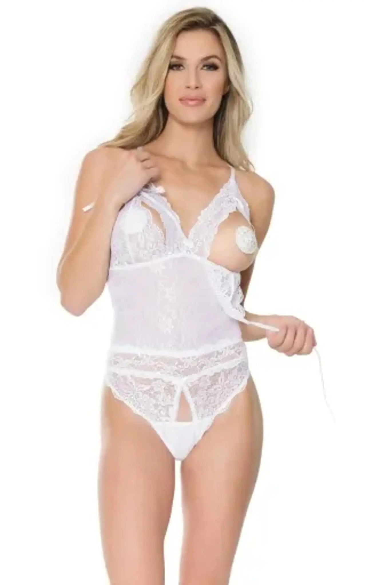 Coquette Crotchless Teddy - Color: White | Pack Of: 1 | Style: Clothing Coquette