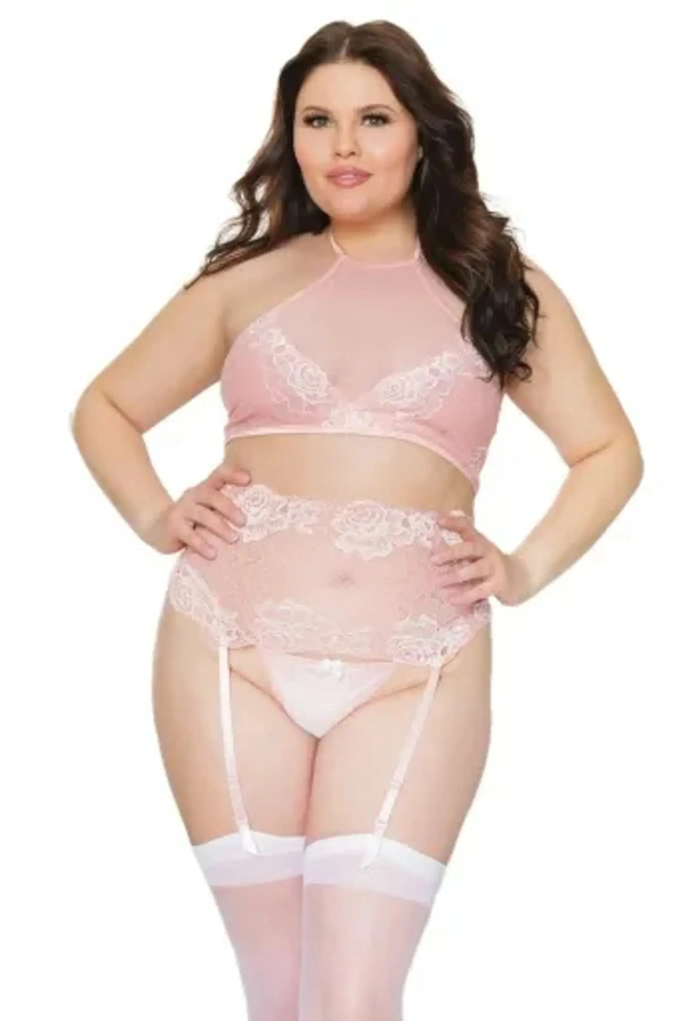 Coquette Diva Crop Halter Top Waist Cincher & Crotchless G-String Coquette