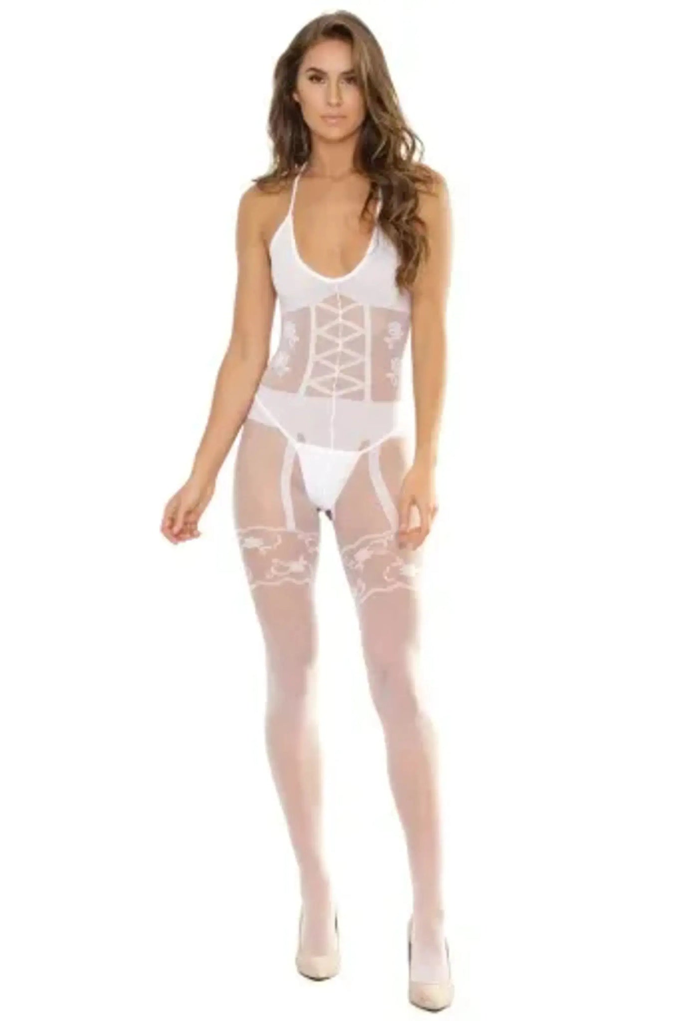 Coquette Faux Lace Up Crotchless Body Stocking - Size: OS | Pack Of: 1 | Style: Clothing Coquette