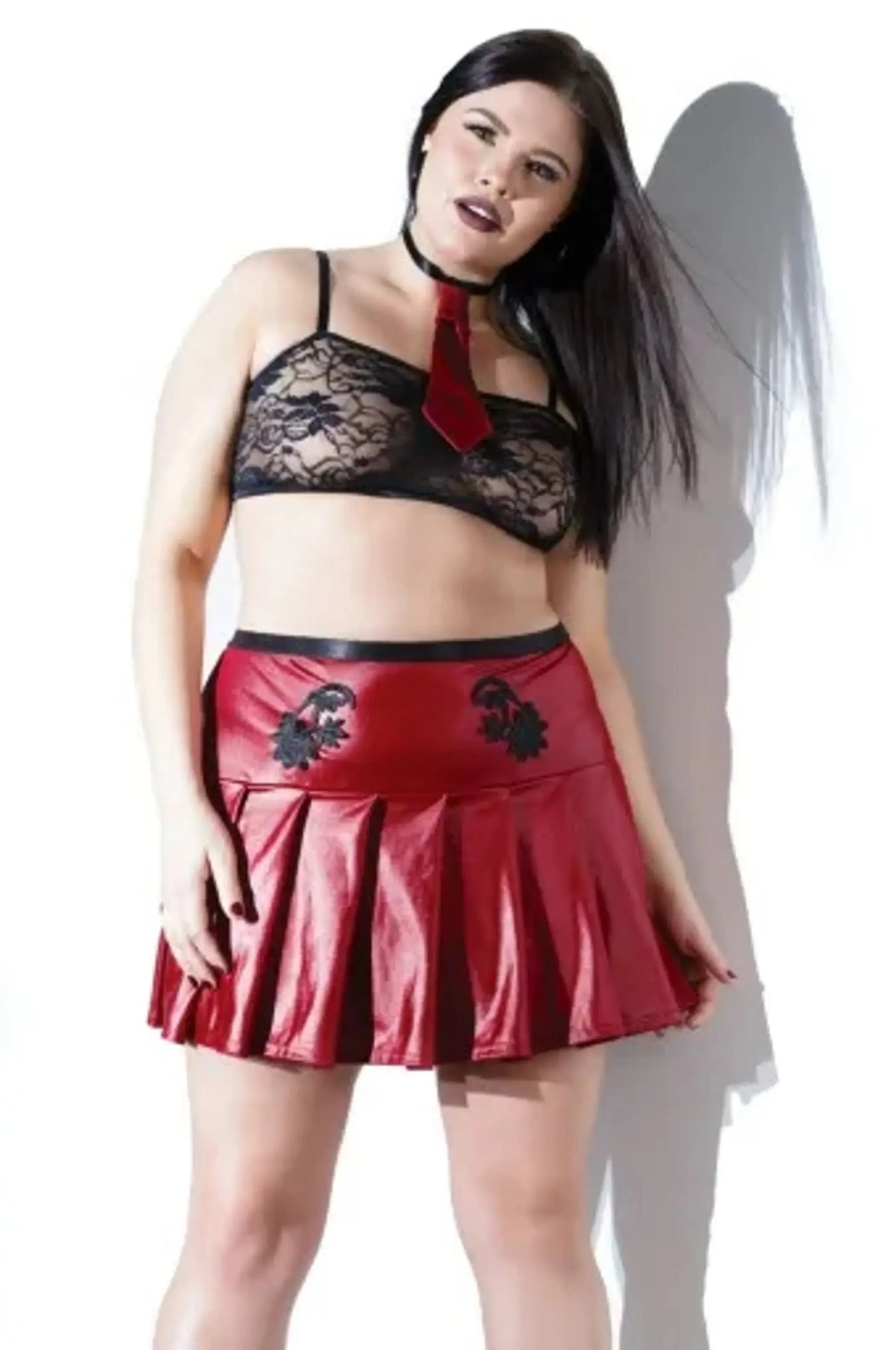 Coquette Wetlook Mini Pleated Skirt And Tie Coquette