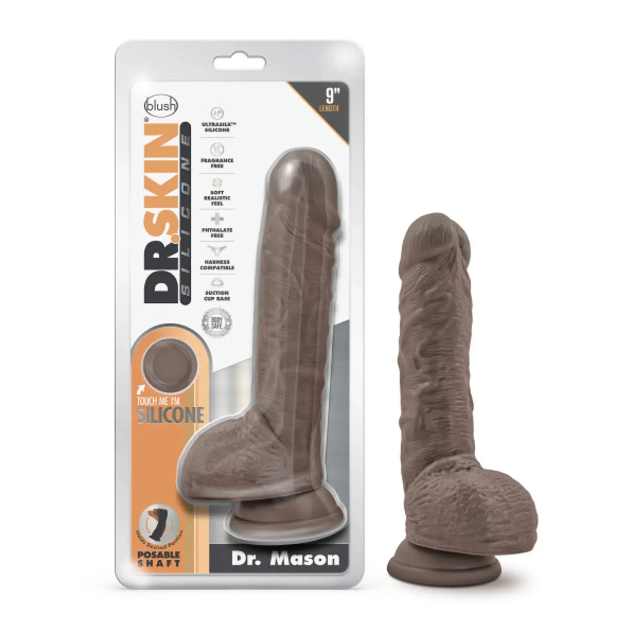 DR SKIN DR MASON 9IN DILDO W/ SUCTION CHOCOLATE Blush Novelties