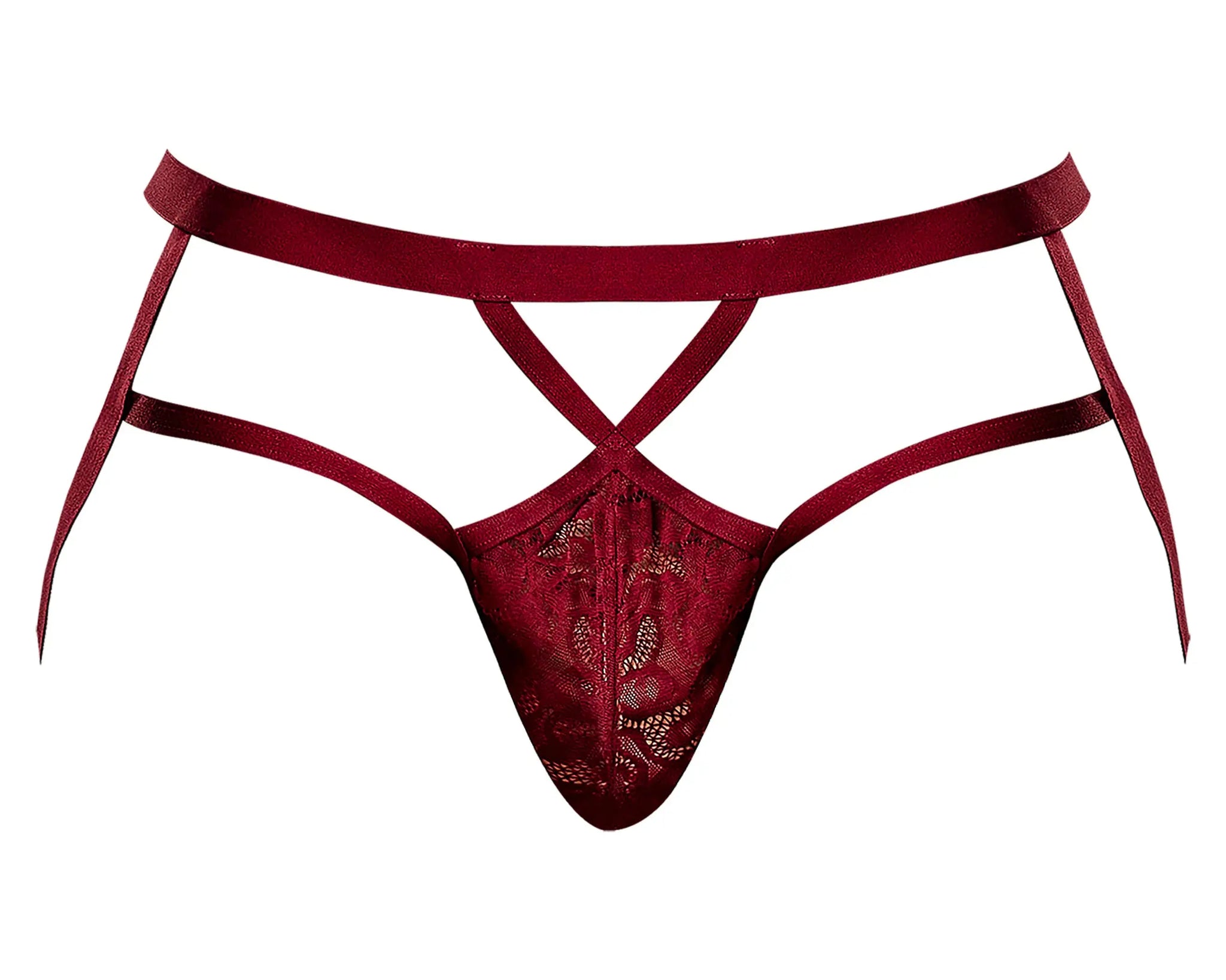 LUCIFER STRAPPY JOCK BURGUNDY Male Power Lingerie