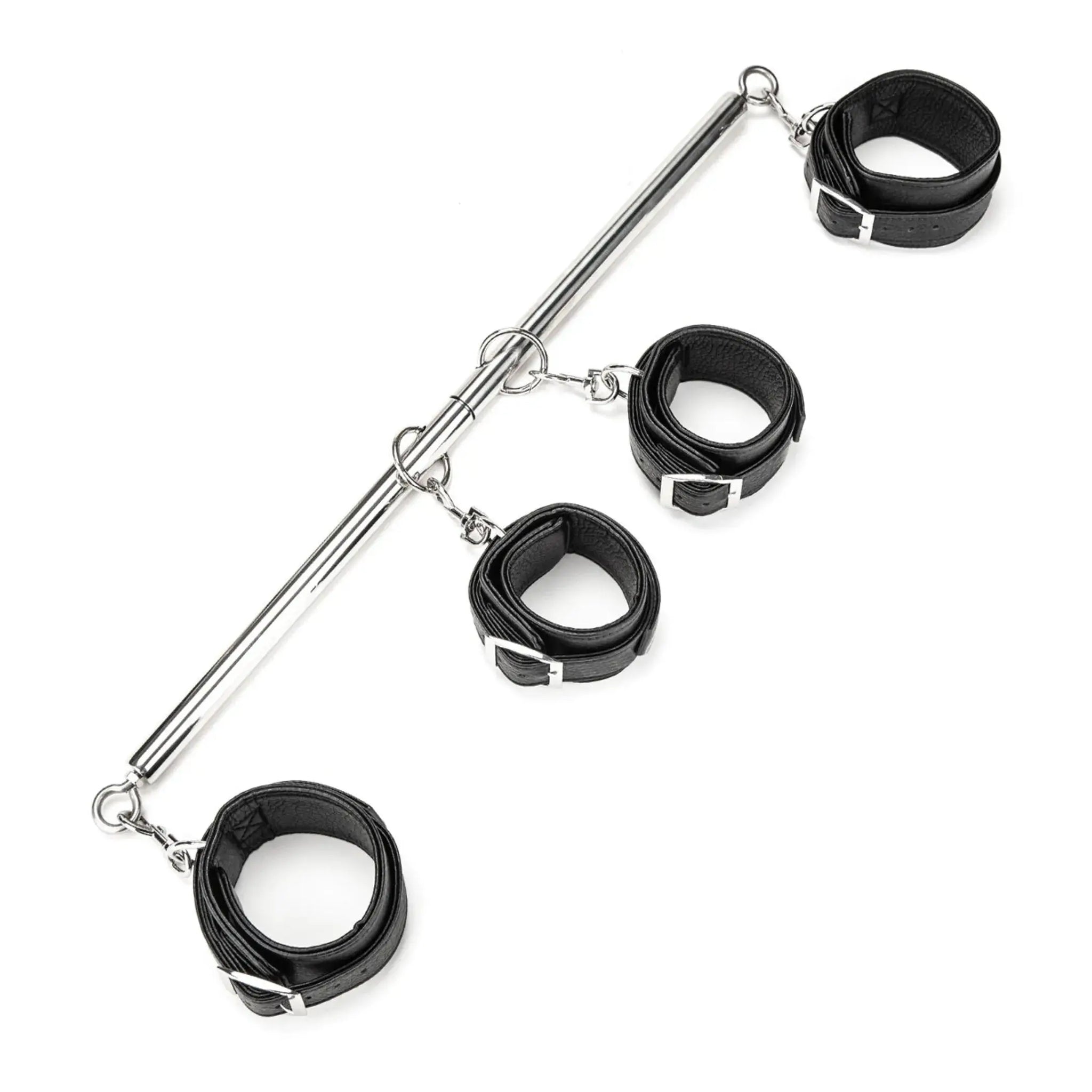 LUX FETISH 4 CUFF EXPANDABLE SPREADER BAR SET W/ DETACHABLE WRIST & ANKLE CUFFS Electric / Hustler Lingerie