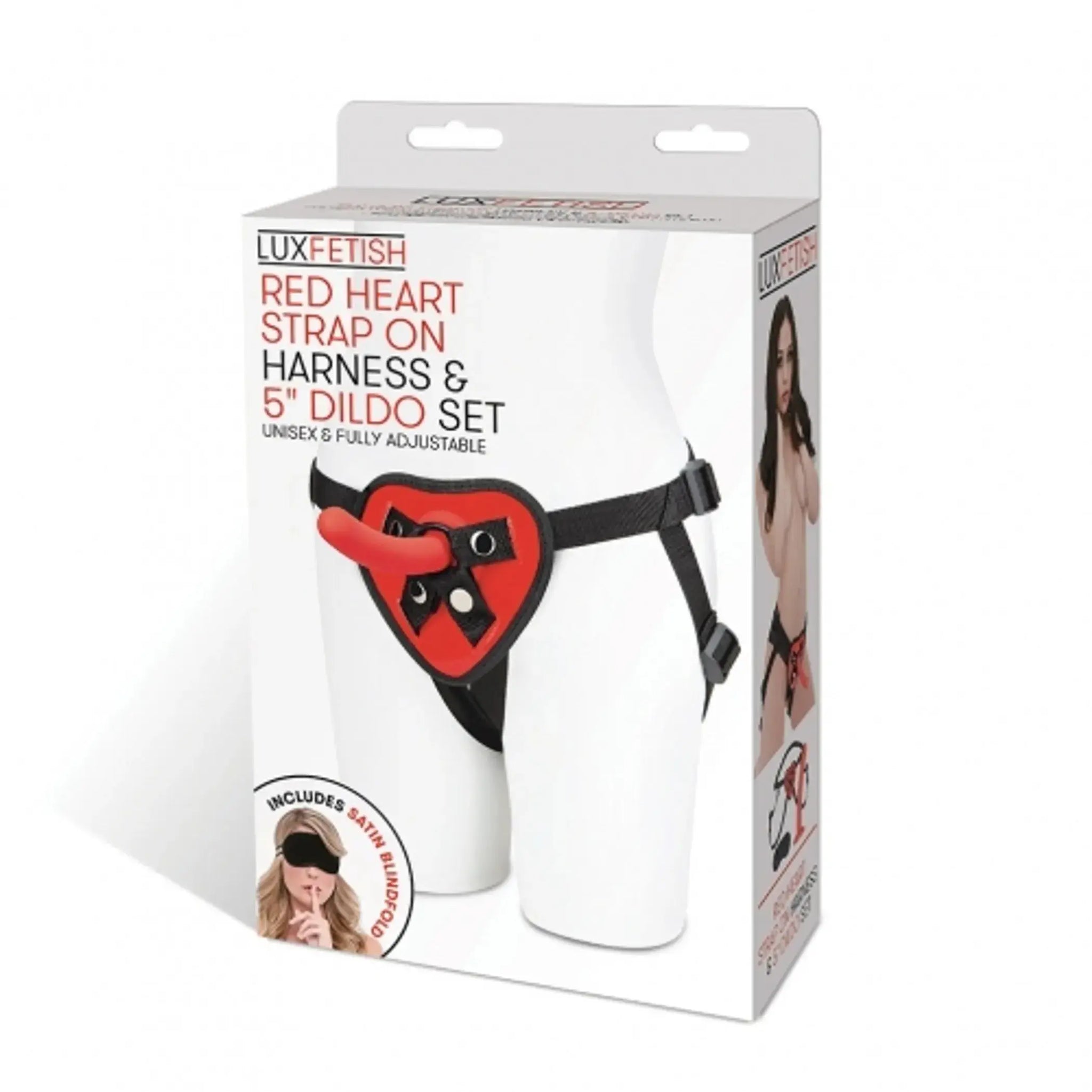 LUX FETISH RED HEART STRAP ON HARNESS & 5IN DILDO SET Electric / Hustler Lingerie